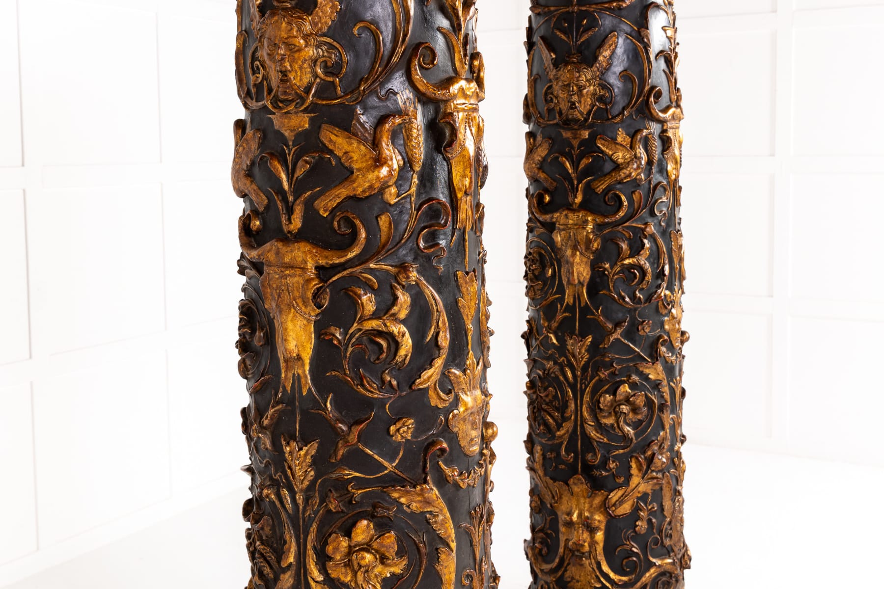 Pair of Grand Scale 19th Century Italian Painted and Parcel Gilt Columns