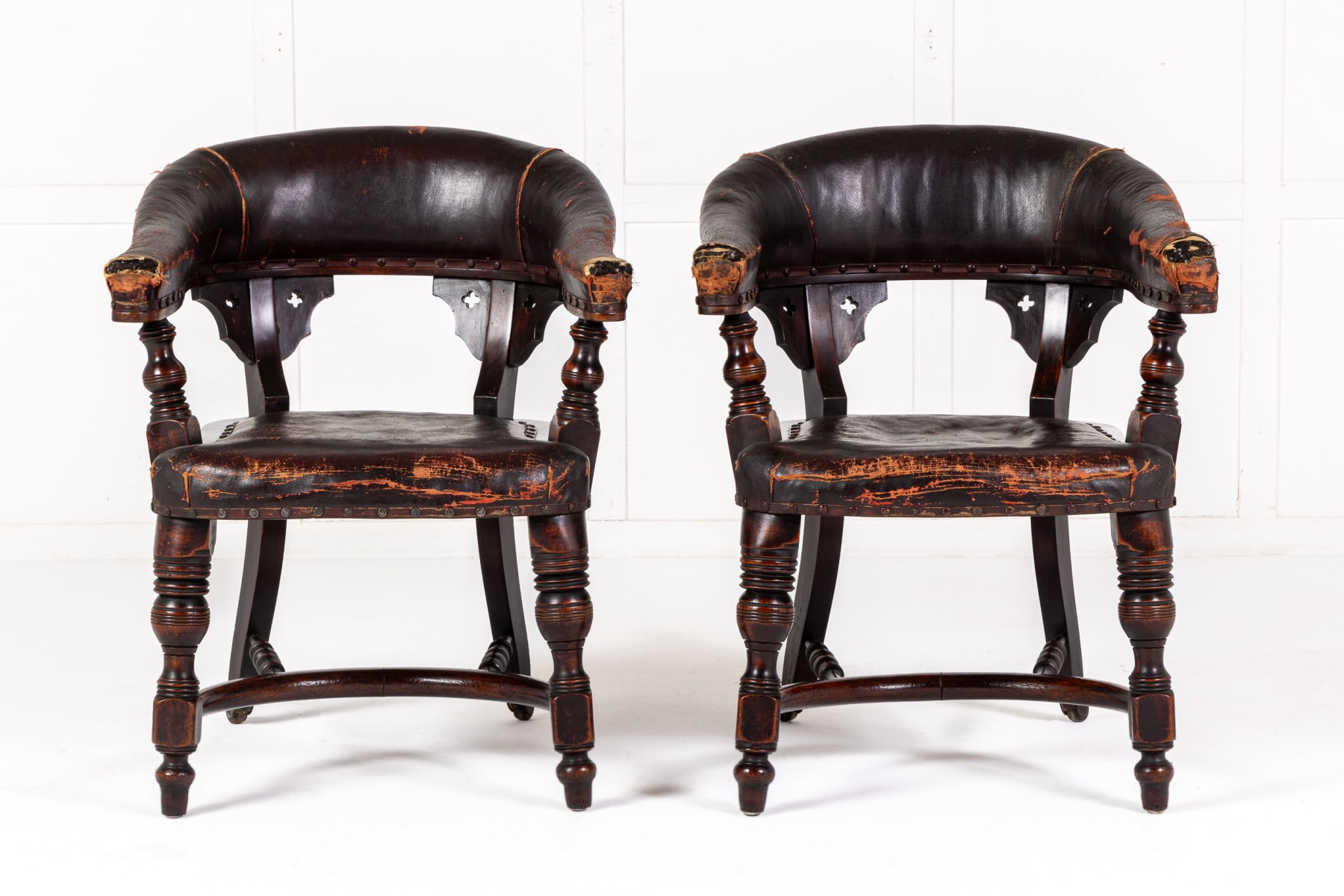 Pair of Late 19th Century English Mahogany and Rexine Armchairs