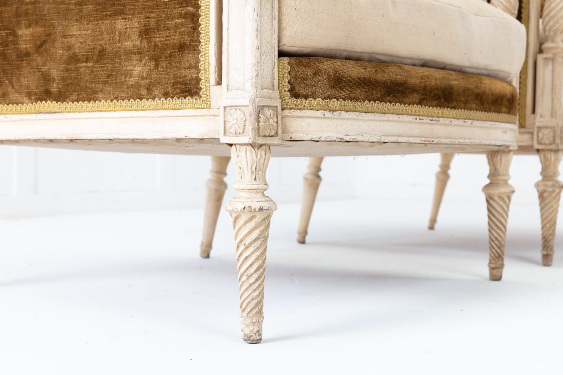 SOLD, Pair of Louis XVI Revival Painted Marquise Bergère Armchairs