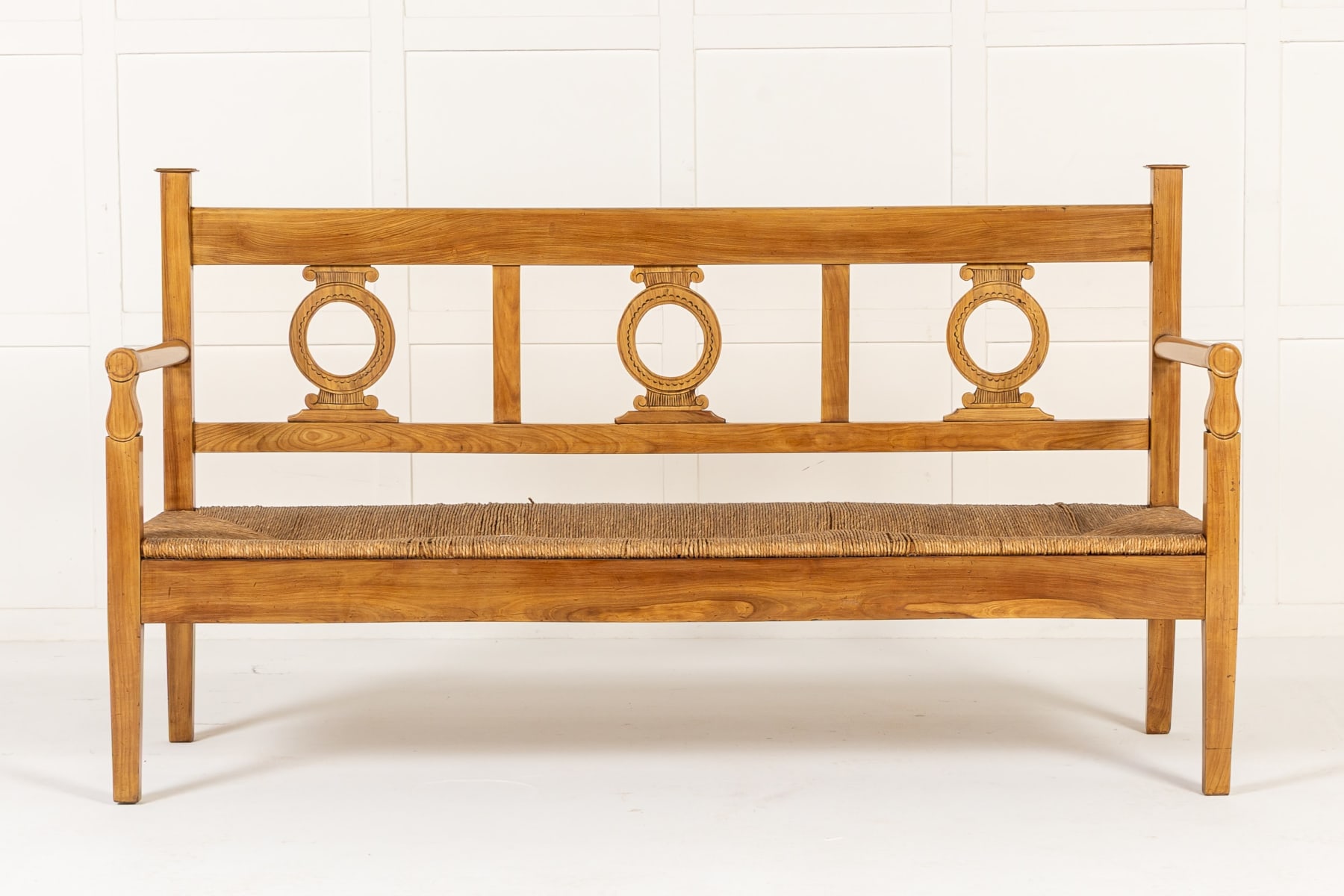 19th Century Italian Cherrywood Rush Seat Bench