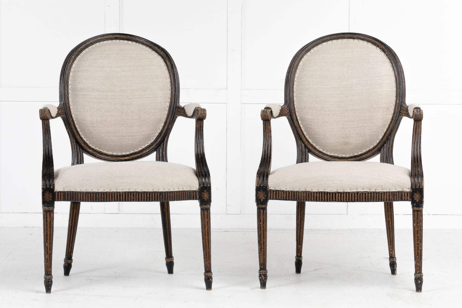 Pair of George III Painted and Gilt Armchairs