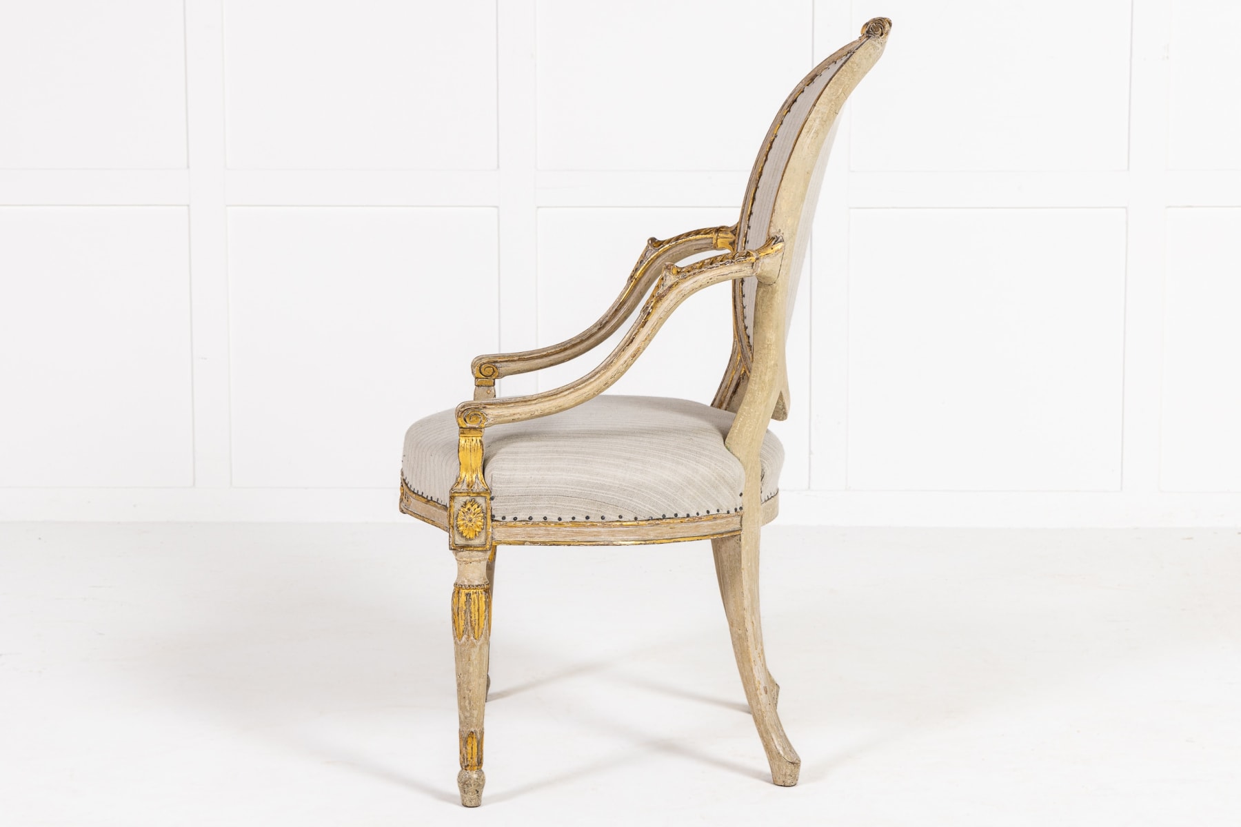 A Rare Late 18th Century English Painted and Parcel Gilt Armchair