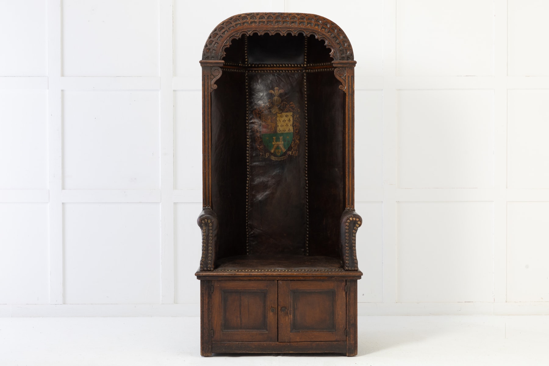 English Oak and Leather Porters Chair