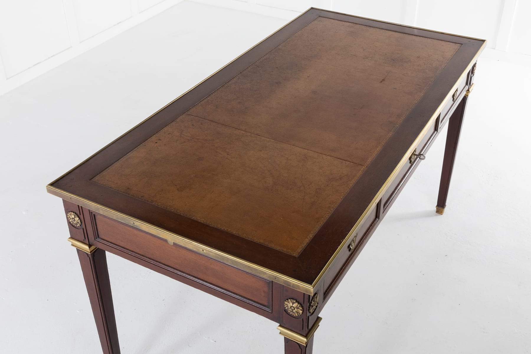 French Mahogany Bureau Plat with Leather Top