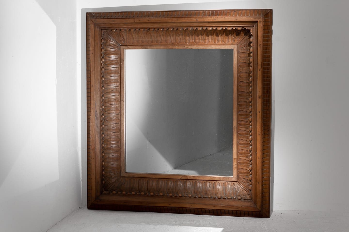 19th Century French Carved Walnut Frame Mirror