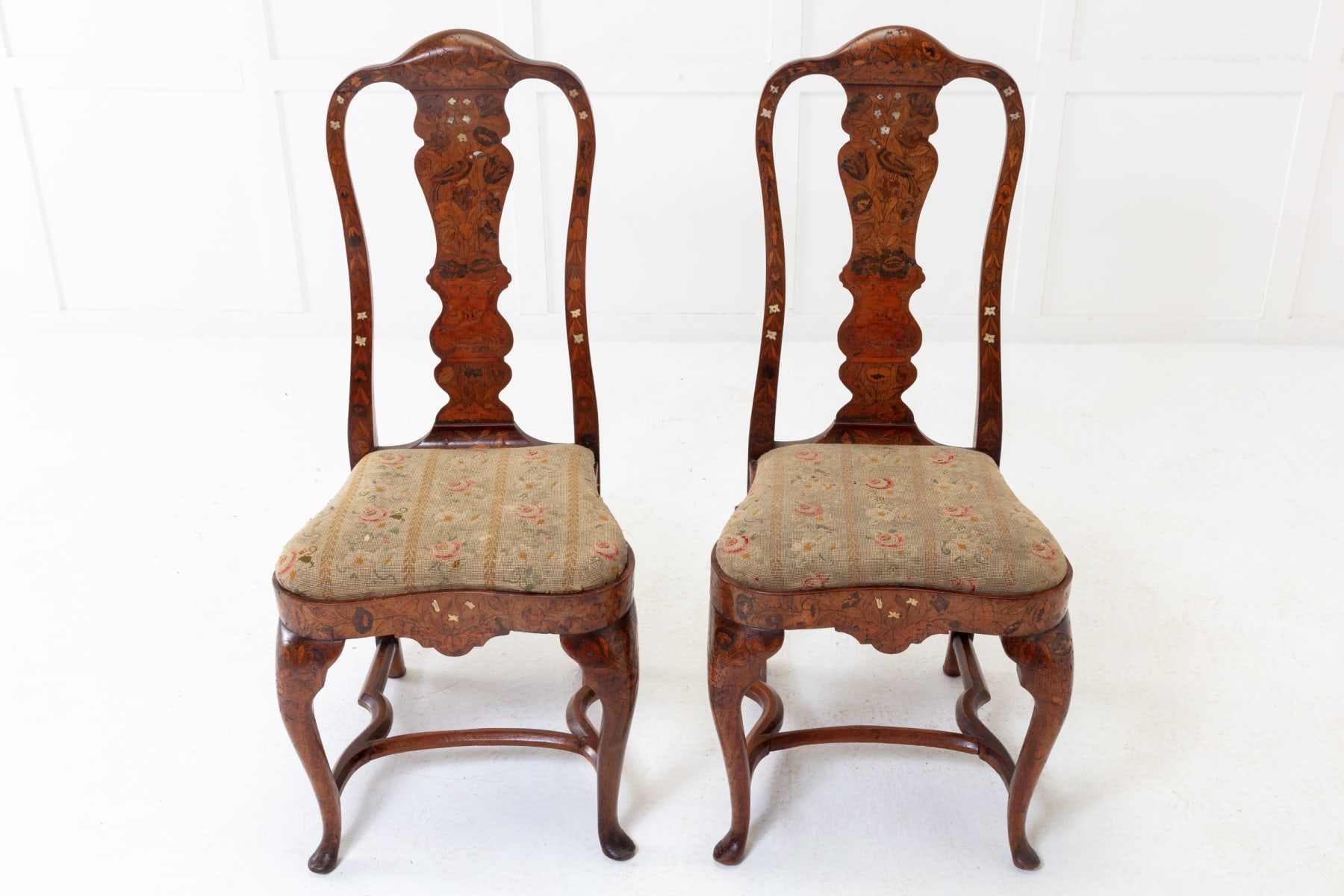 Pair of 18th Century Dutch Marquetry Side Chairs
