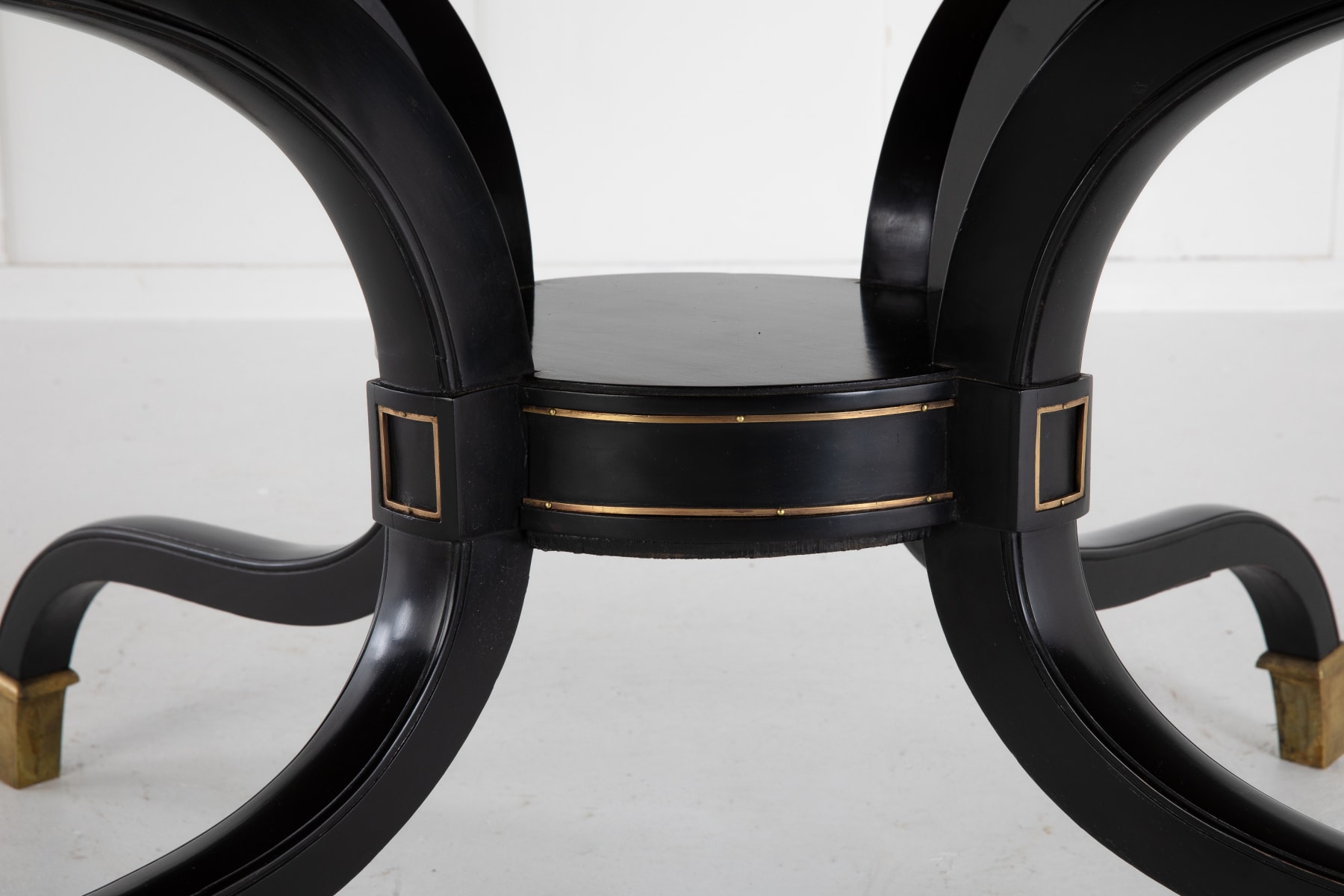 SOLD, 1950s Ebonised Spanish Table with Brass Bound Top