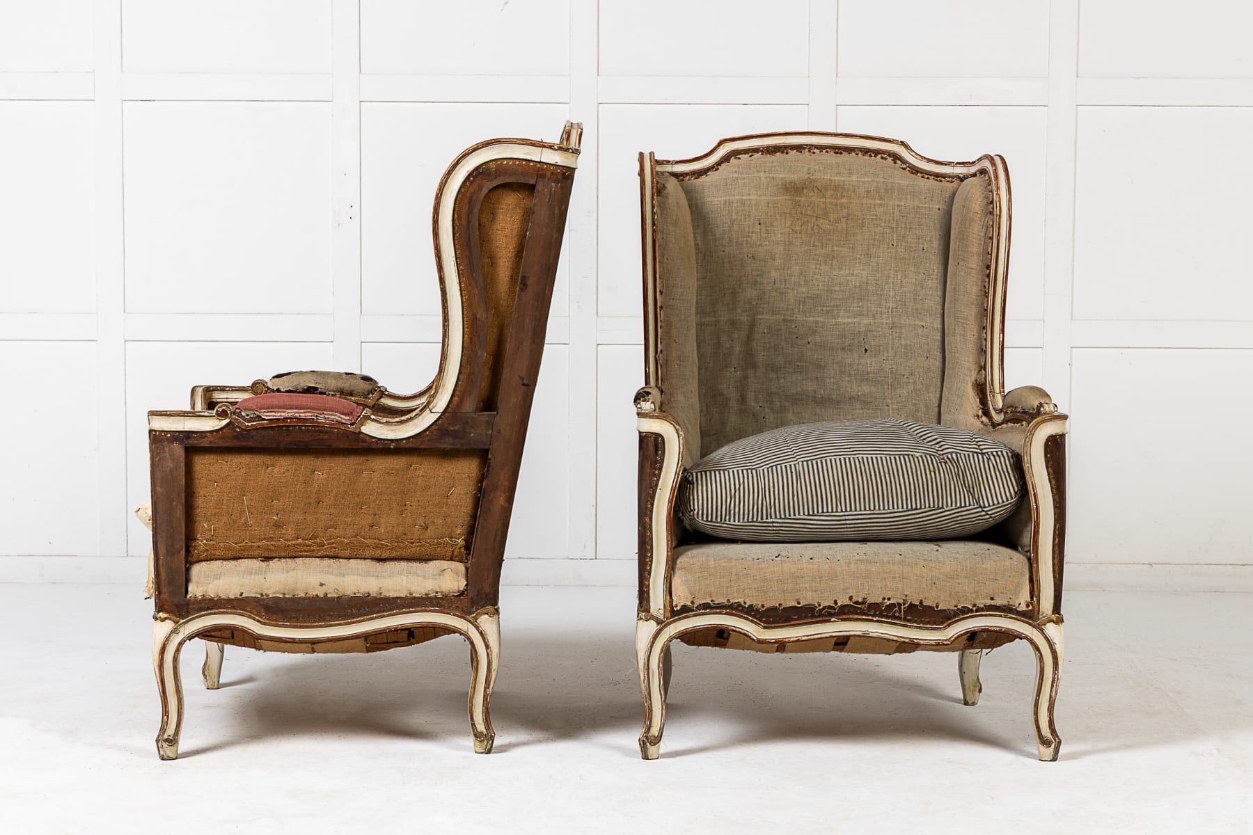 Large Pair of 19th Century Bergère/Wing Armchairs