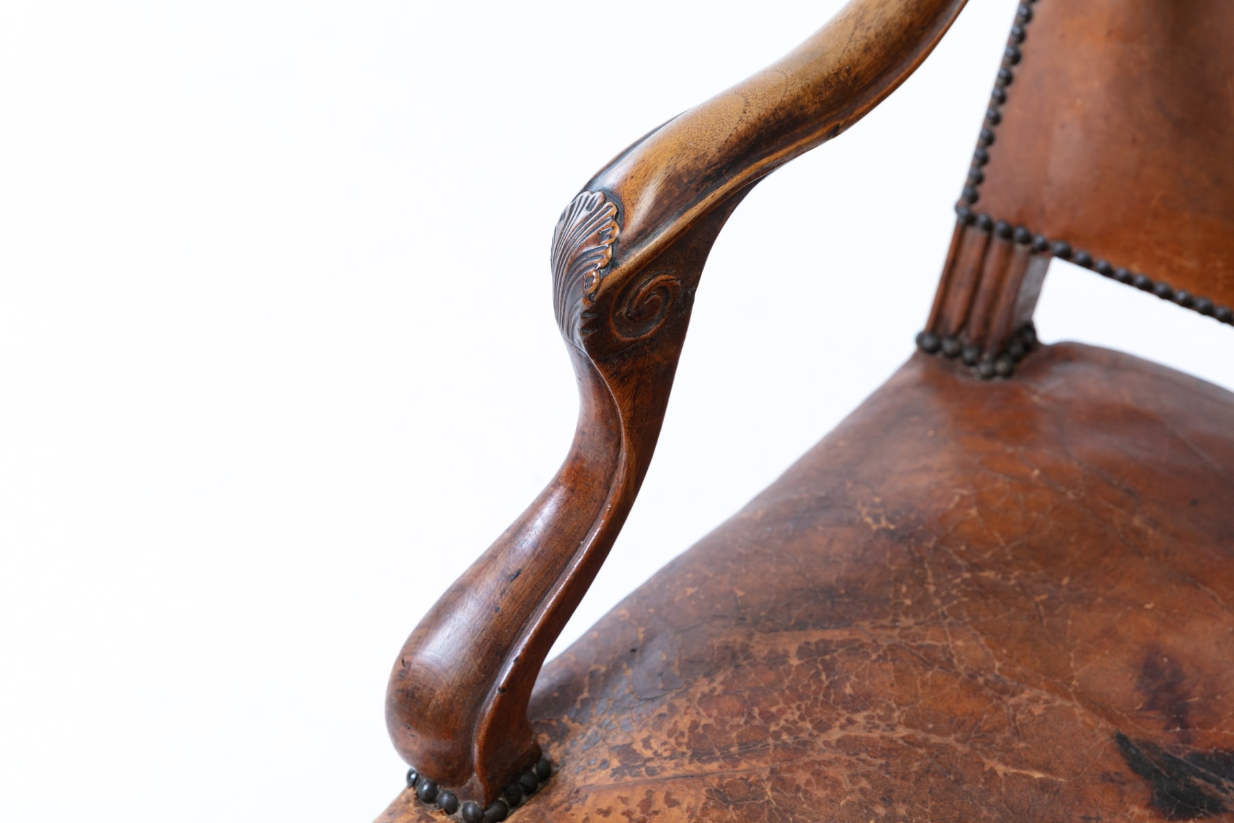 Pair of 18th Century French Walnut and Leather Armchairs