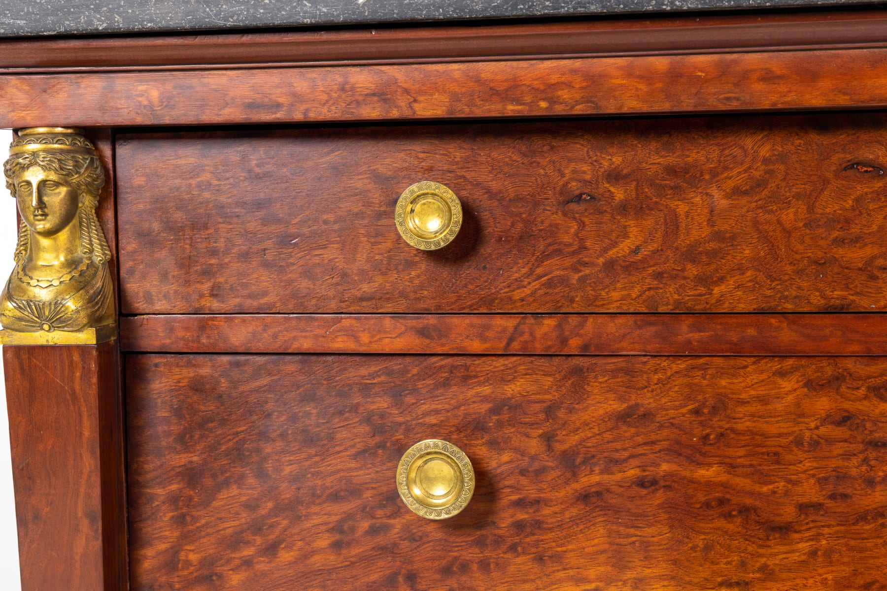 Early 19th Century French 'Plum Pudding' Mahogany Commode with Marble Top