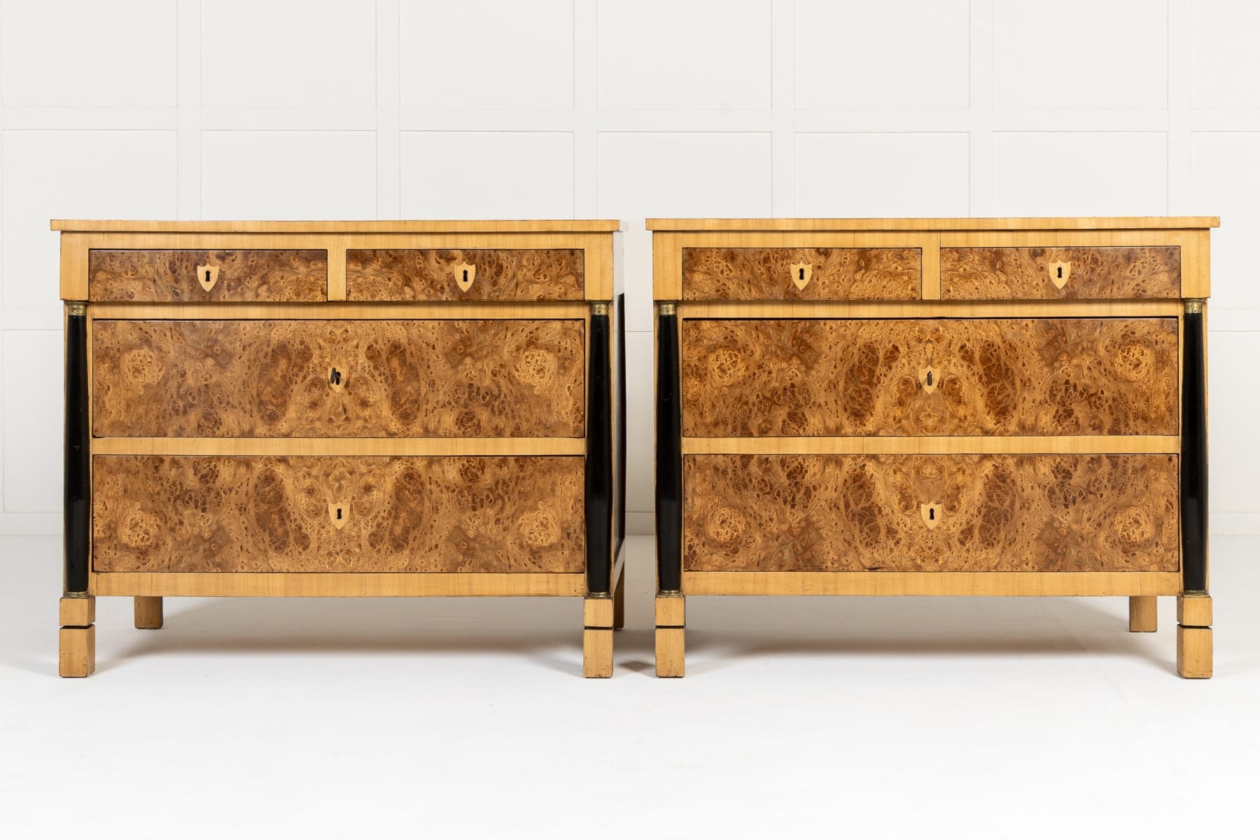 Pair of 19th Century French Burr Elm Commodes