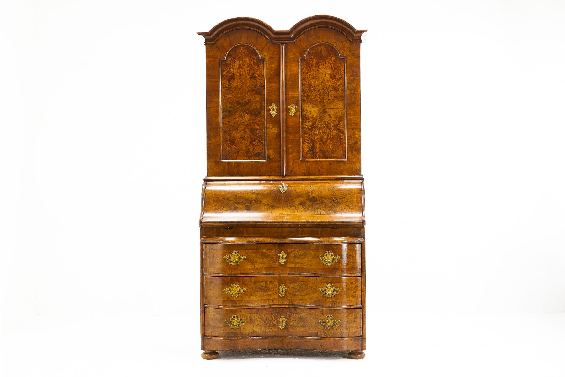 SOLD, 18th Century German Double Dome Walnut Bureau Cabinet