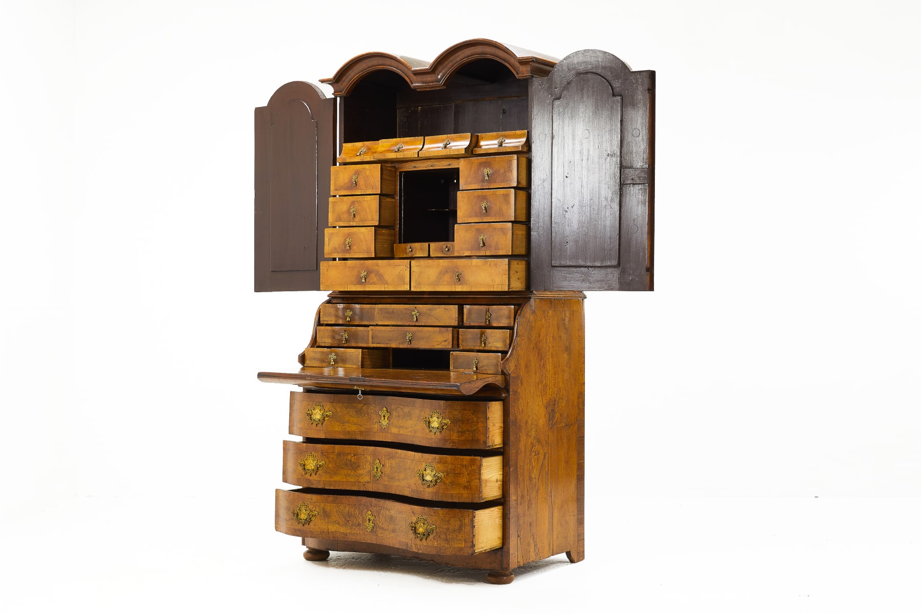 SOLD, 18th Century German Double Dome Walnut Bureau Cabinet