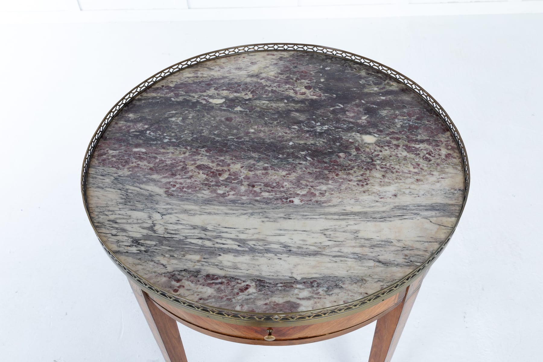 SOLD, 19th Century French Inlaid Gueridon with Marble Top