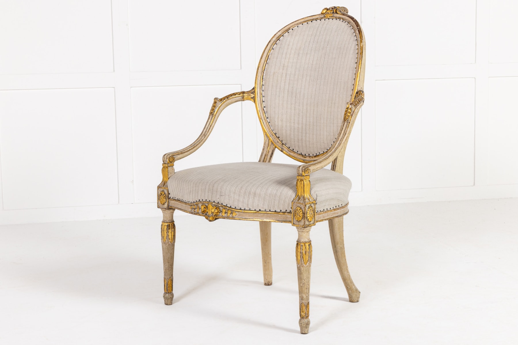 A Rare Late 18th Century English Painted and Parcel Gilt Armchair