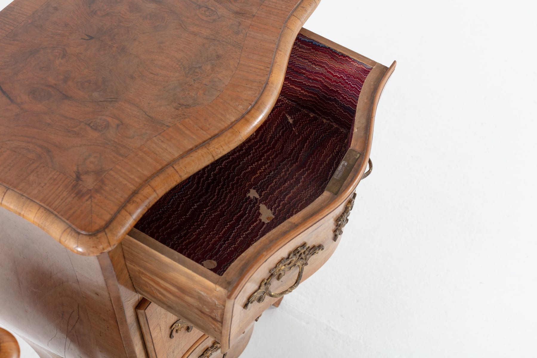 SOLD, Pair of 19th Century Italian Walnut Bombe Bedside Cabinets