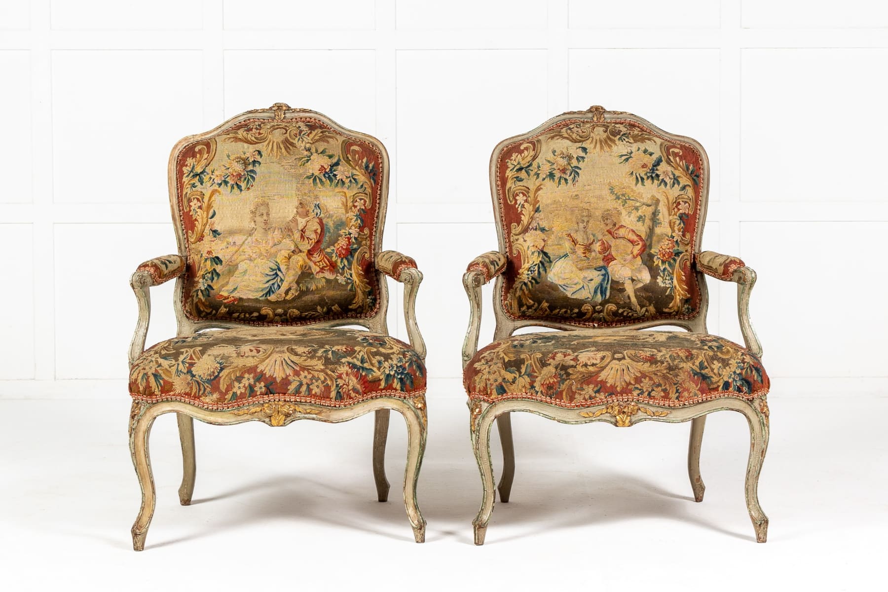 Pair of 18th Century French Abusson Tapestry Chairs
