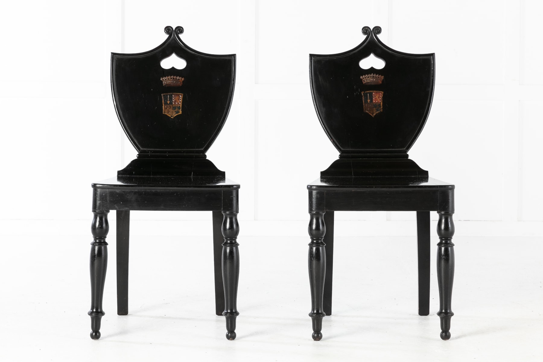 SOLD, Set of Four 19th Century English Ebonised Hall Chairs