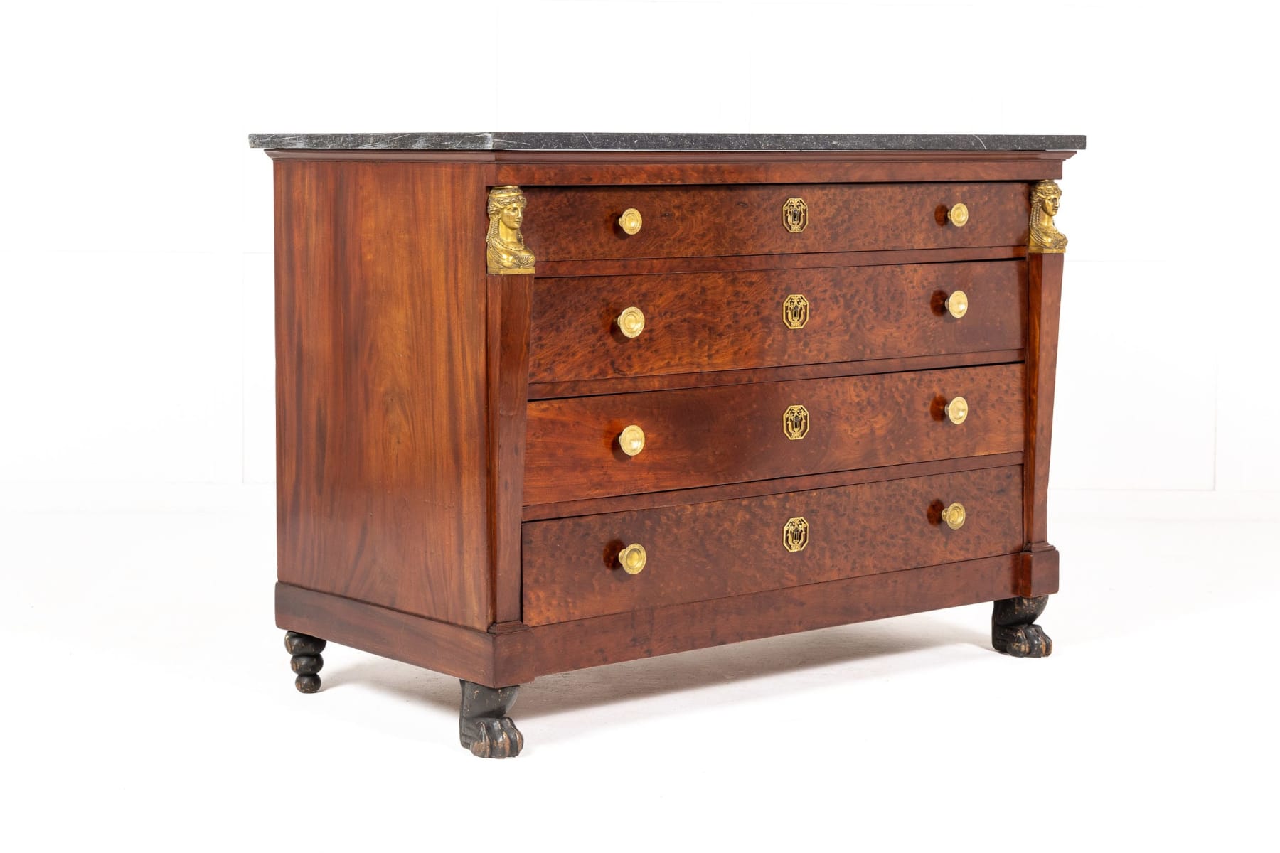 Early 19th Century French 'Plum Pudding' Mahogany Commode with Marble Top