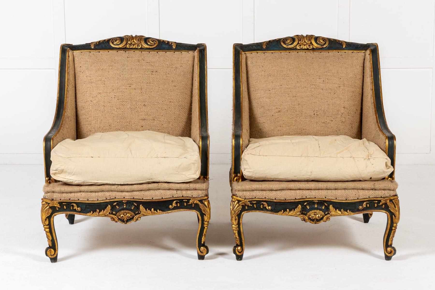 Pair of Italian Painted and Gilded Armchairs c.1900