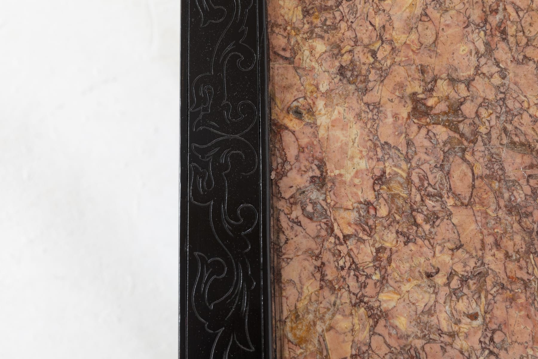 SOLD, Pair of Ebonised Chinese Side Tables with Marble Tops