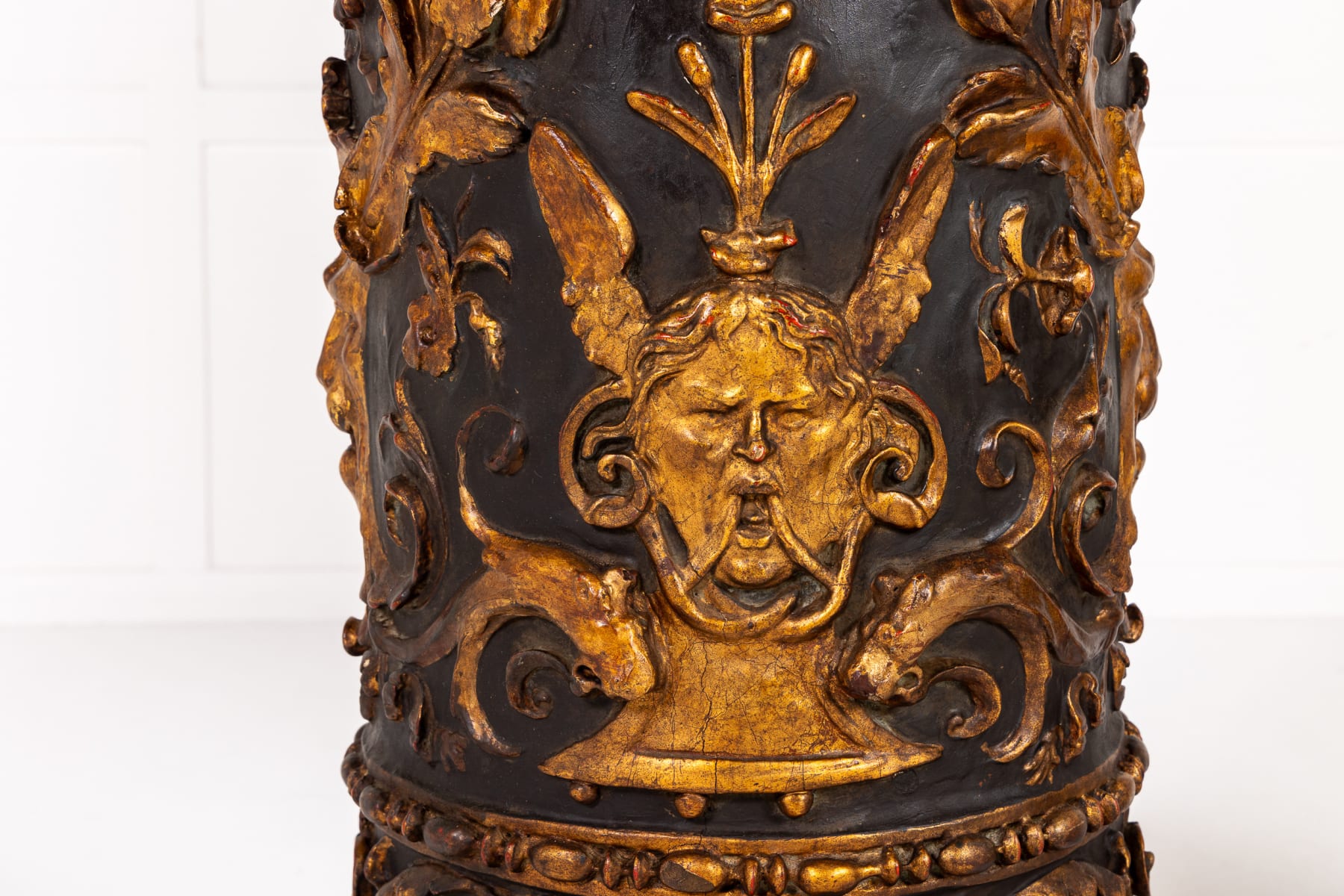 Pair of Grand Scale 19th Century Italian Painted and Parcel Gilt Columns