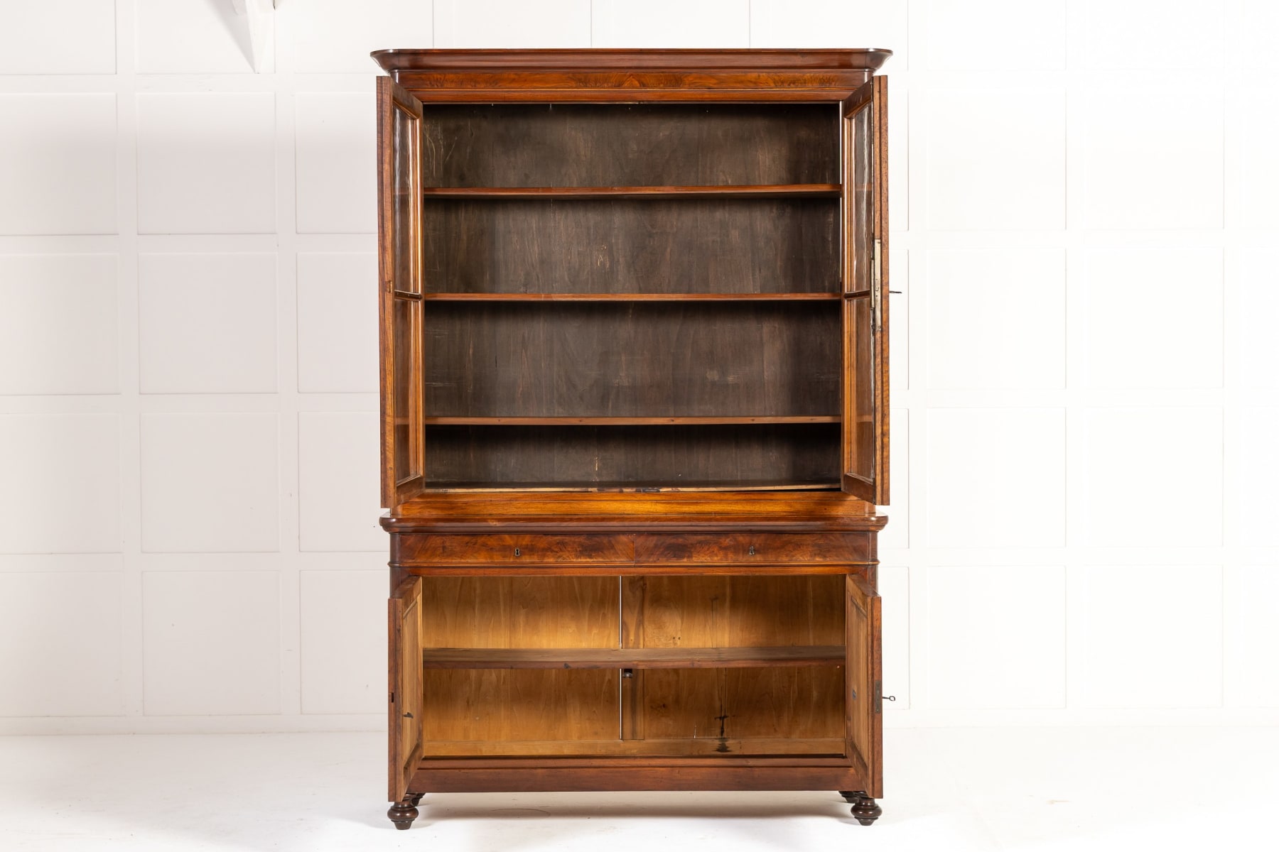 Large Pair of 19th Century Italian Walnut Cabinets/Bookcases