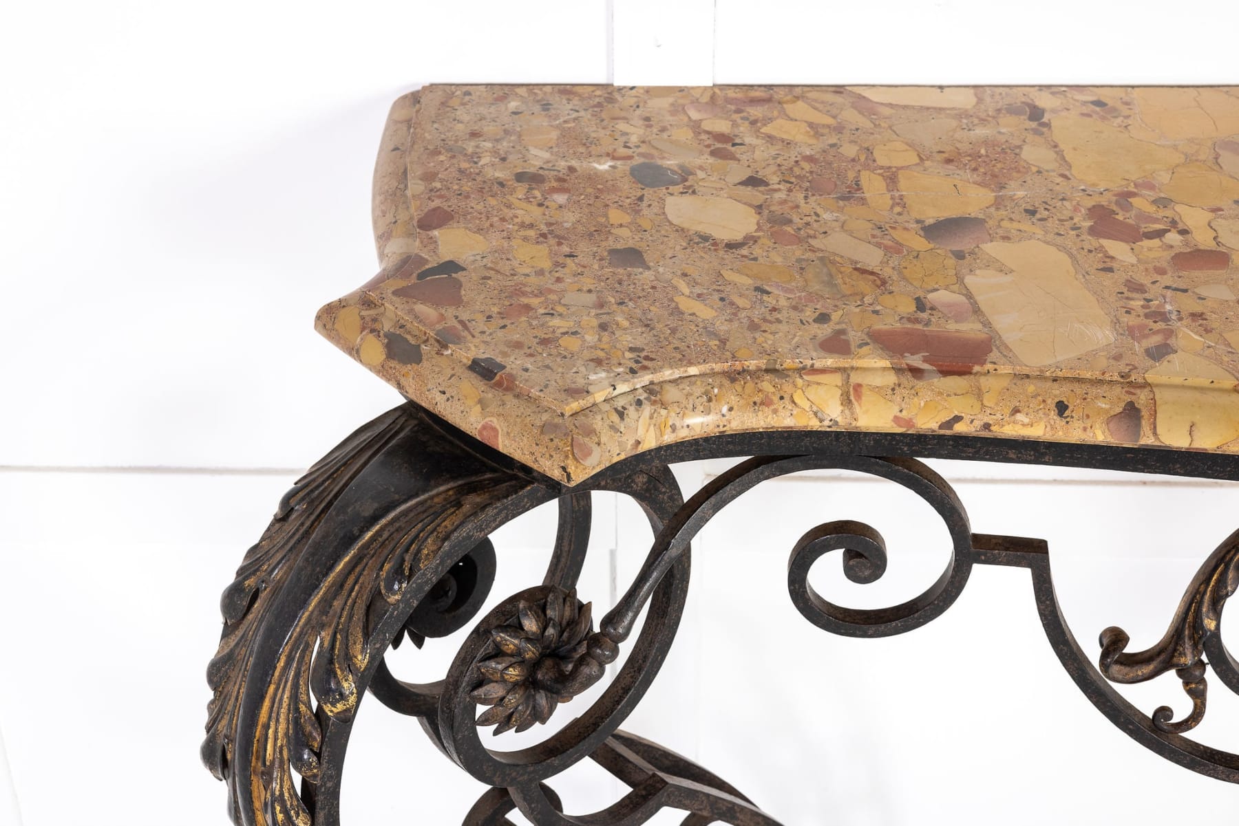19th Century French Wrought Iron and Parcel Gilt Console Table