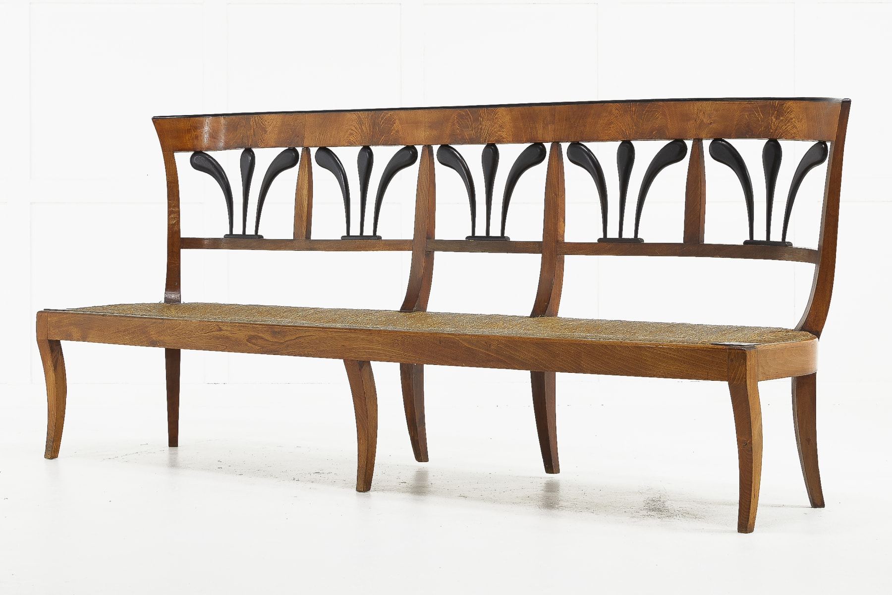 Rush seat store bench with back
