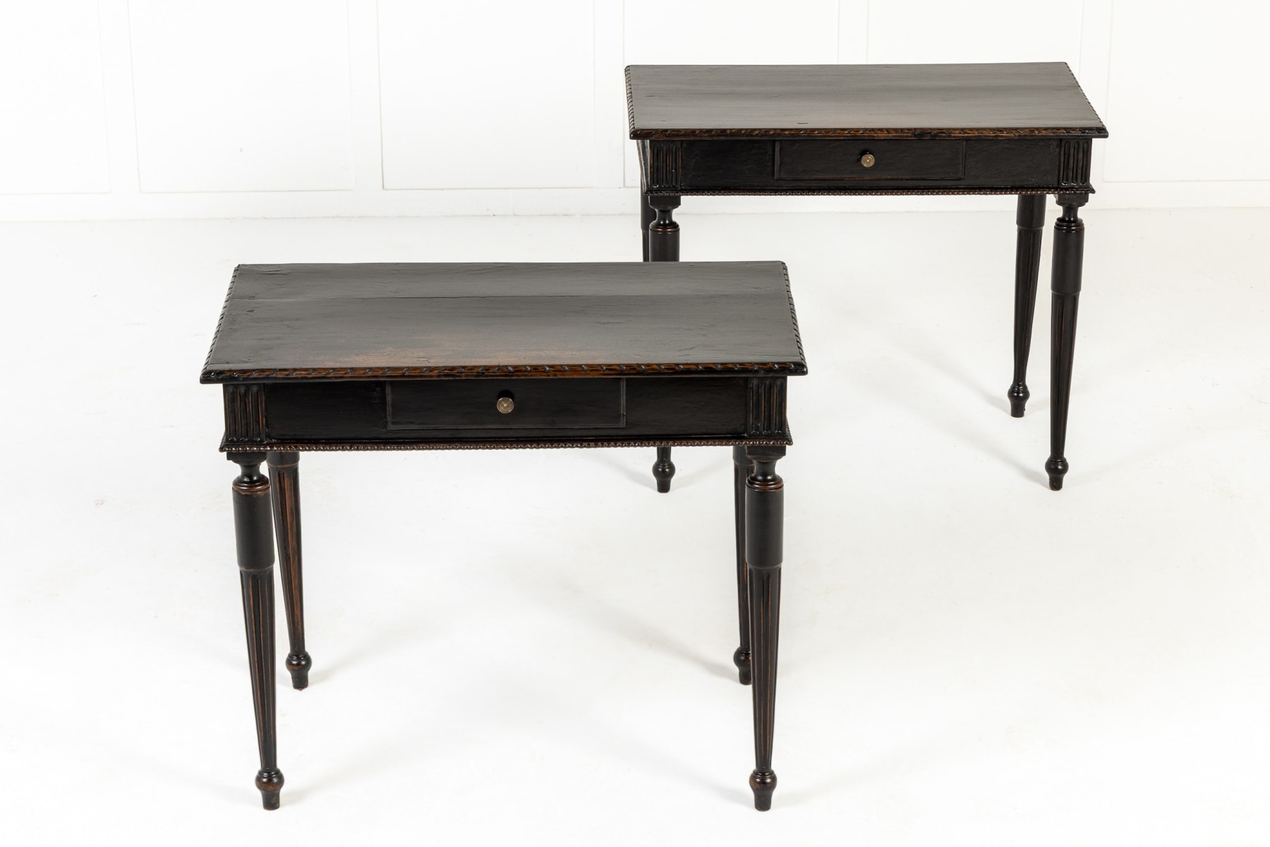 Pair of 18th Century Italian Ebonised Console Tables