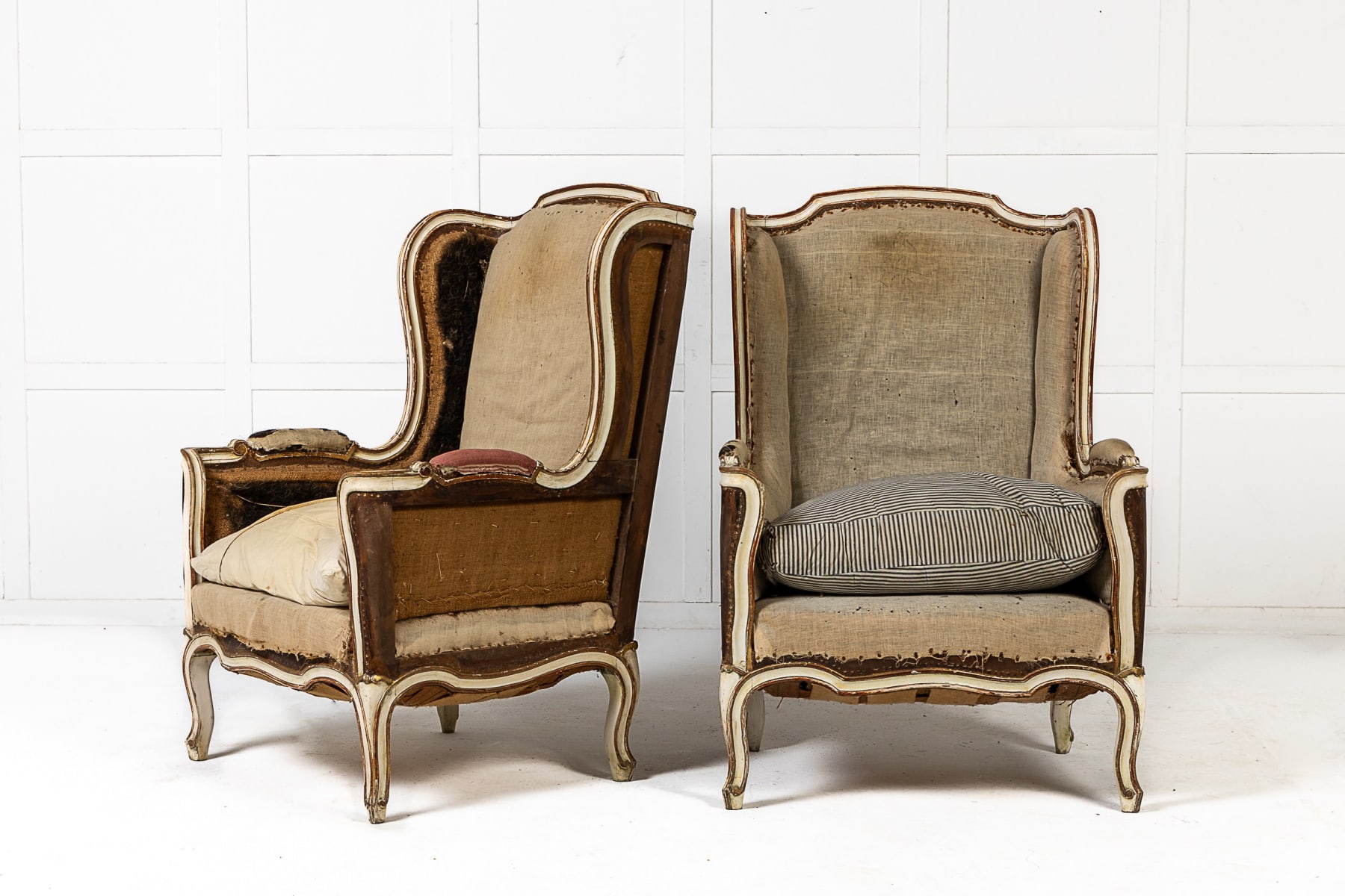 Large Pair of 19th Century Bergère/Wing Armchairs