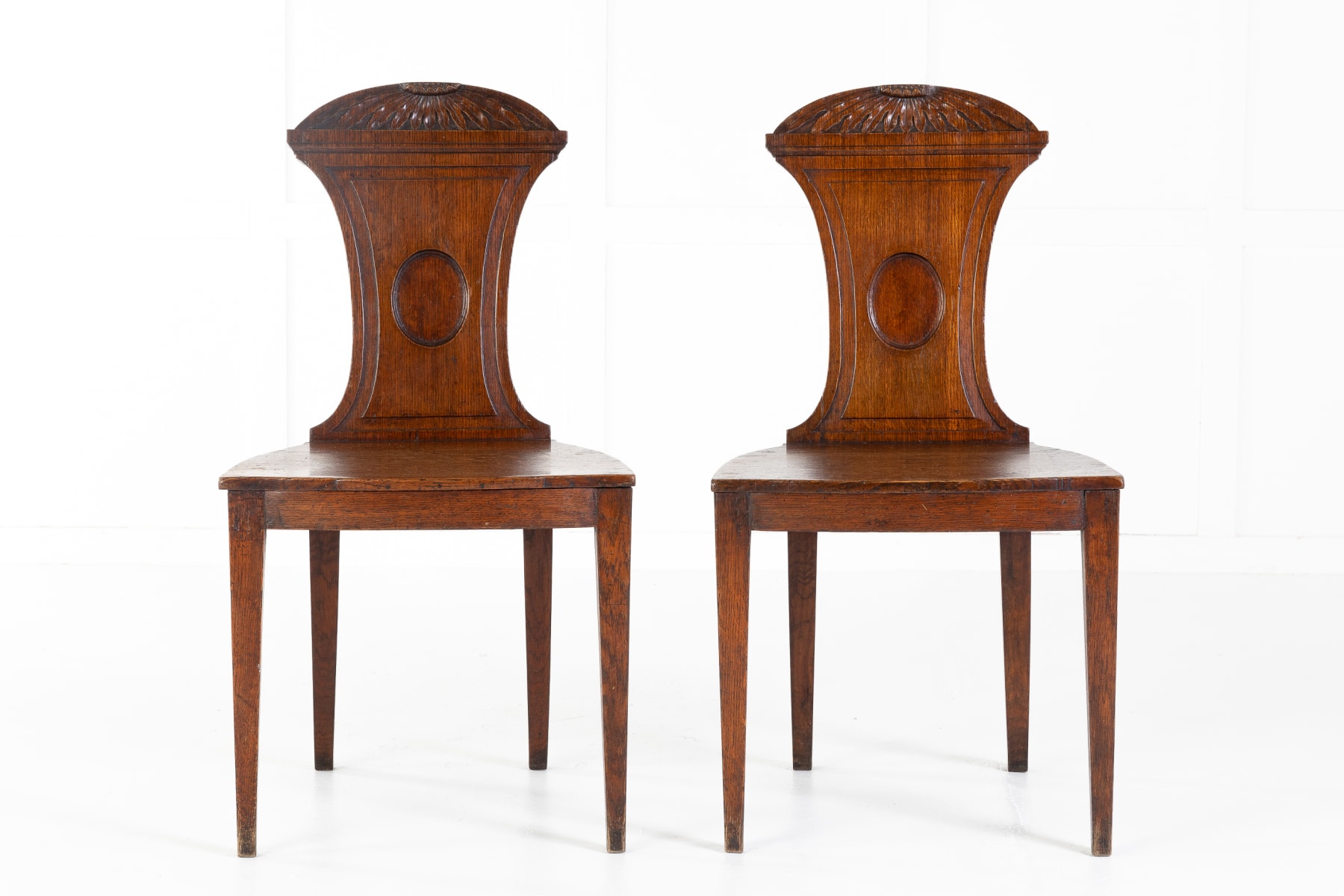 SOLD, Pair of Regency Oak Hall Chairs