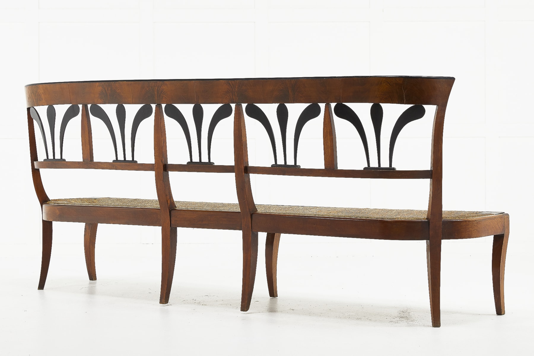 19th Century Biedermeier Walnut and Rush Seat Bench