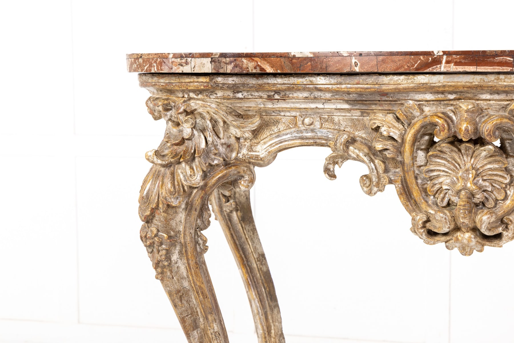 Mid 18th Century Italian Rococo Silver Gilt Console Table with Marble Top