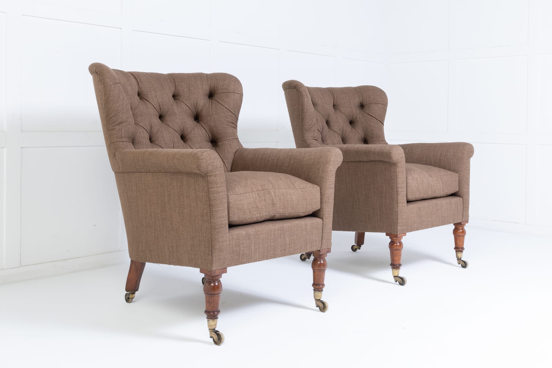 SOLD, Pair of 19th Century English Button Back Armchairs