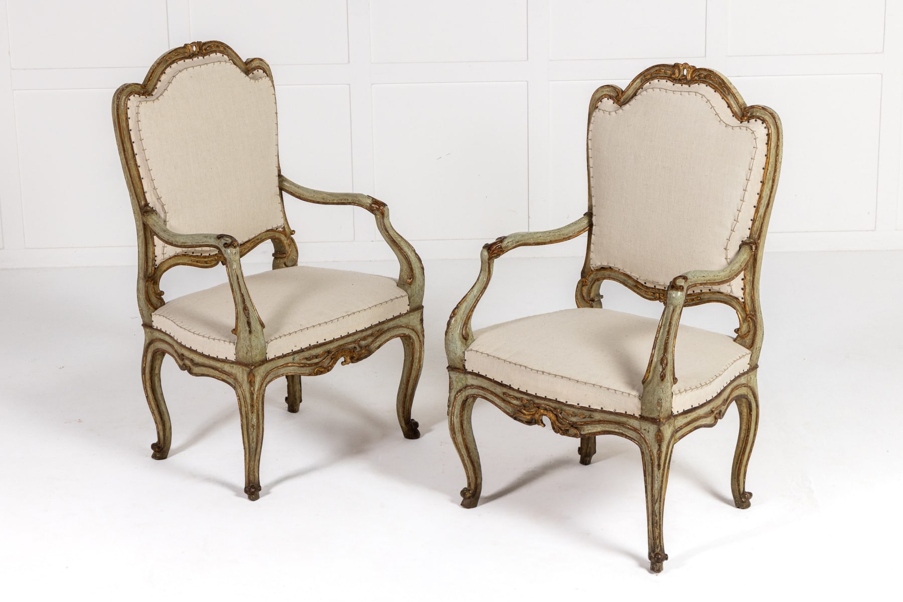 Large Pair of 18th Century Italian Painted Armchairs