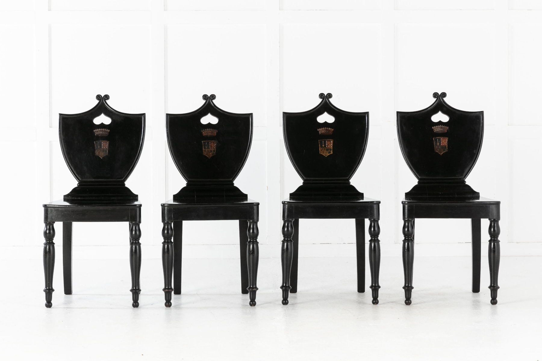SOLD, Set of Four 19th Century English Ebonised Hall Chairs