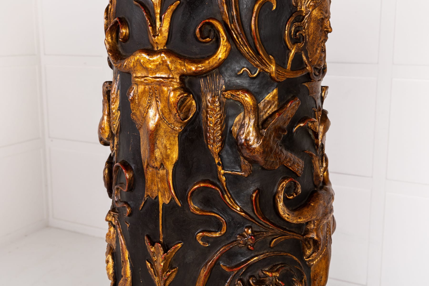 Pair of Grand Scale 19th Century Italian Painted and Parcel Gilt Columns