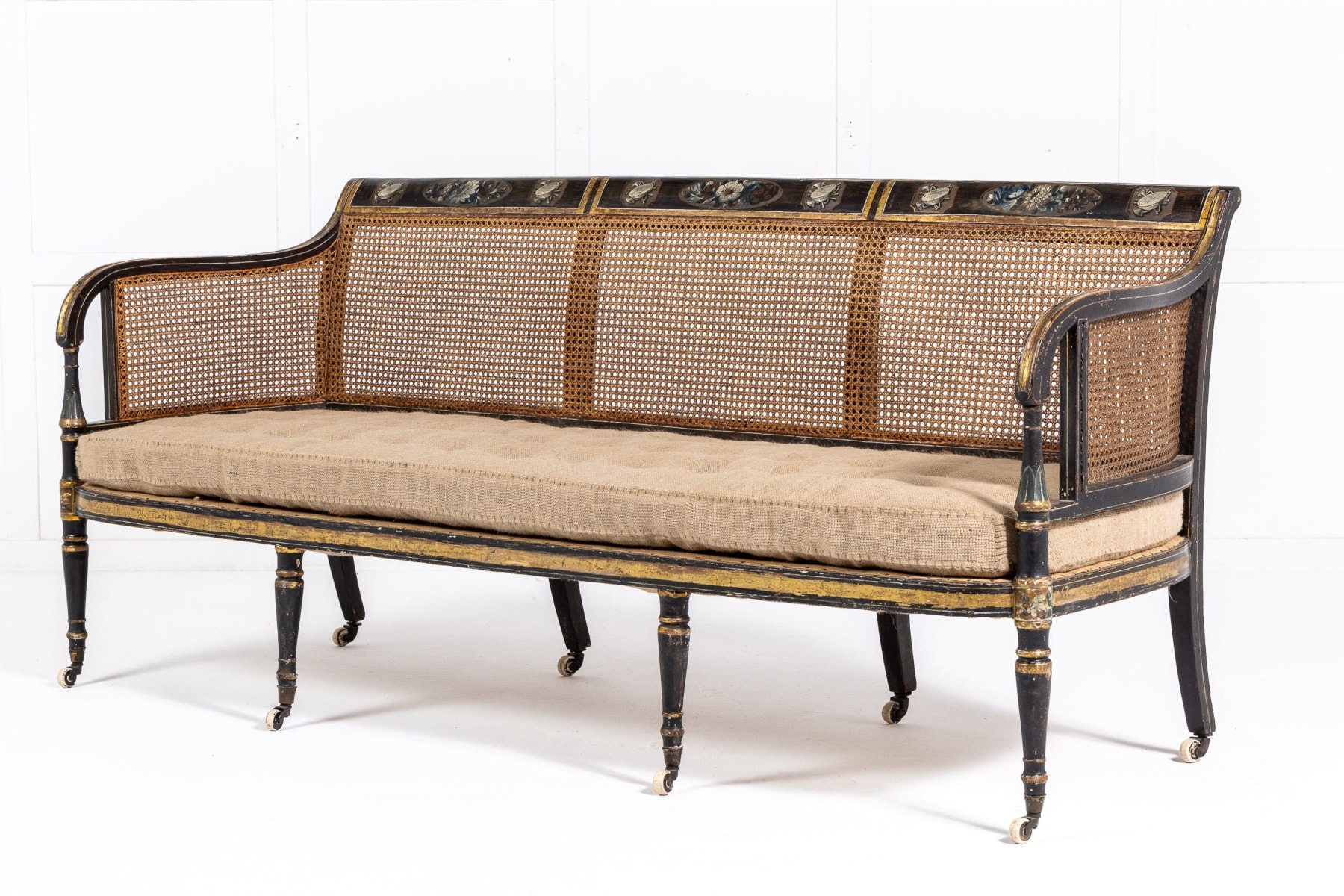 19th Century English Regency Painted and Gilt Decorated Settee