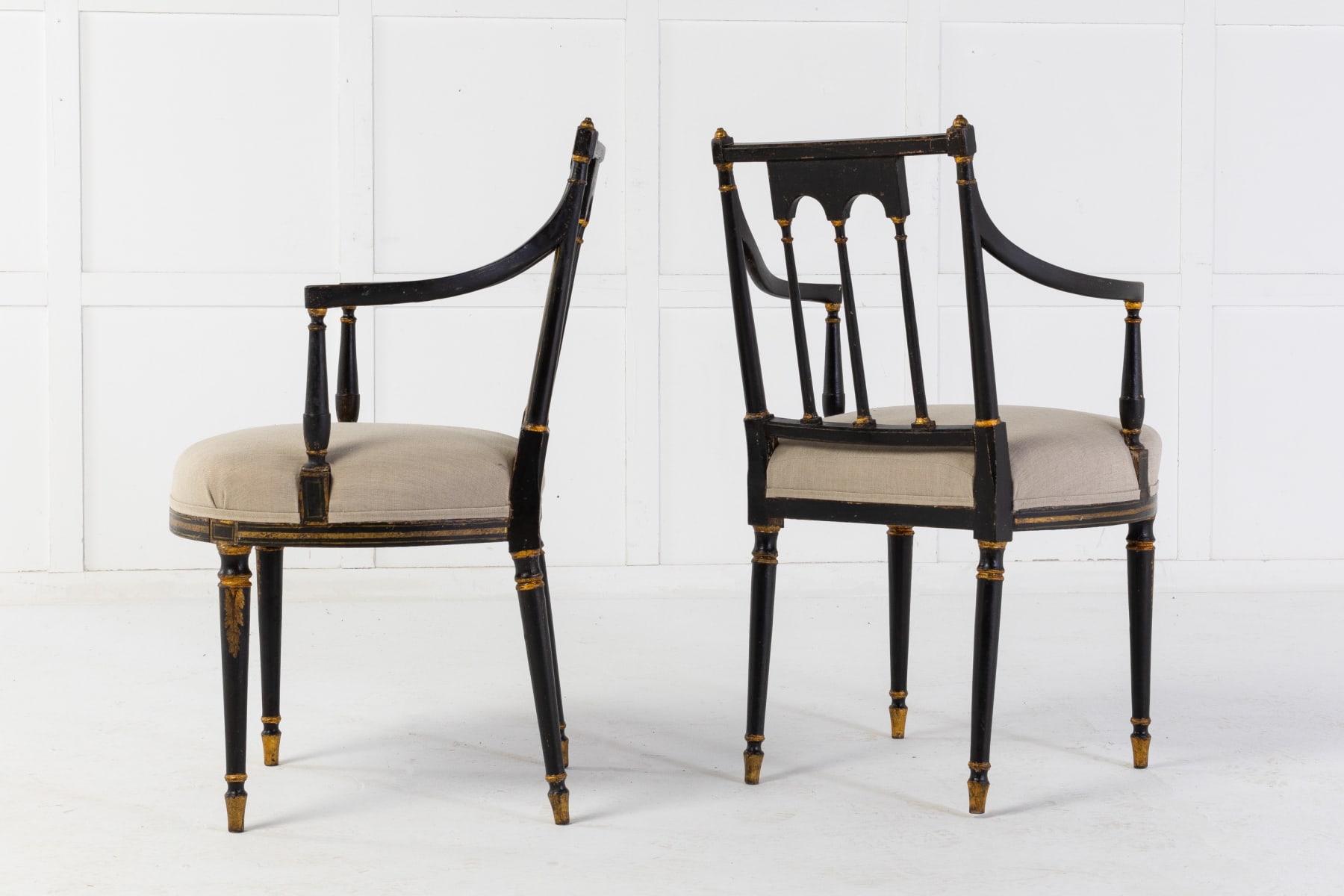 Pair of Regency Painted and Gilt Elbow Chairs