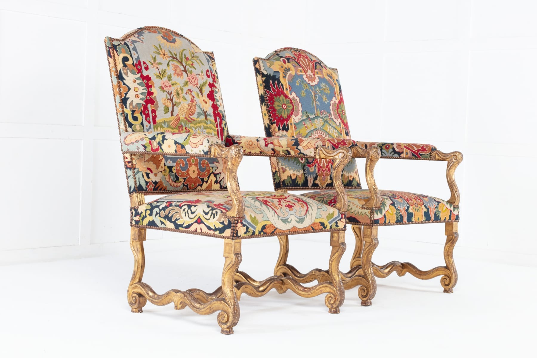SOLD, Pair of 19th Century French Tapestry Os de Mouton Armchairs