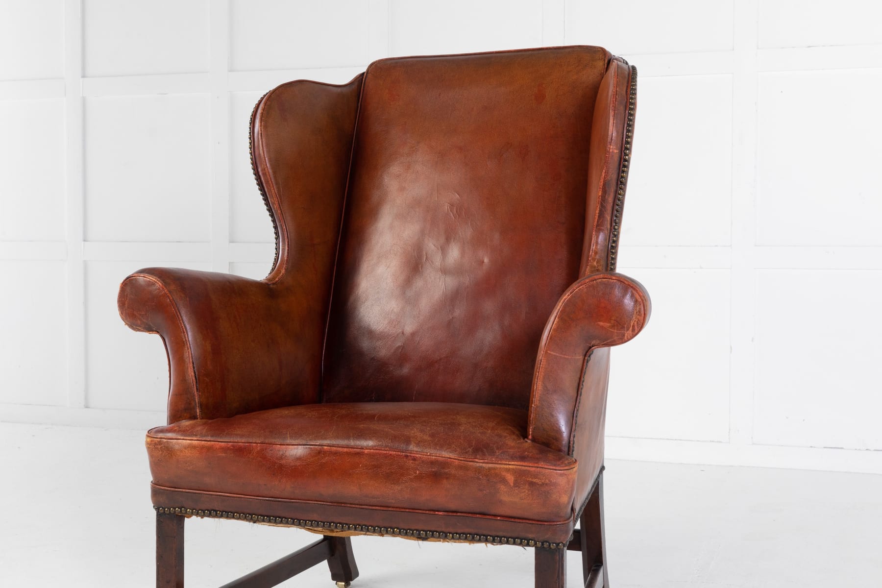 SOLD, George III Mahogany and Leather Wing Chair