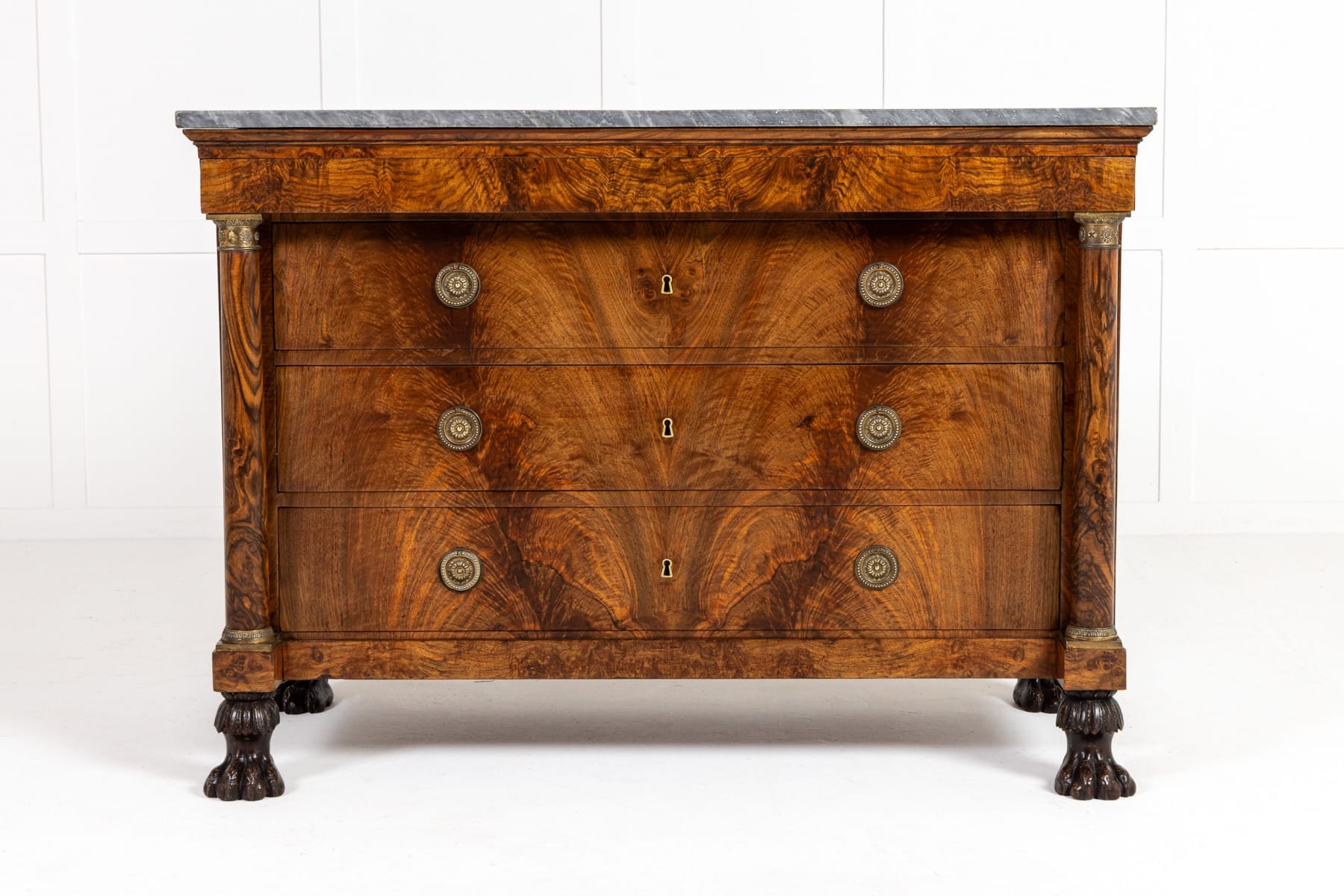 Early 19th Century French Empire Walnut Commode with Paw Feet
