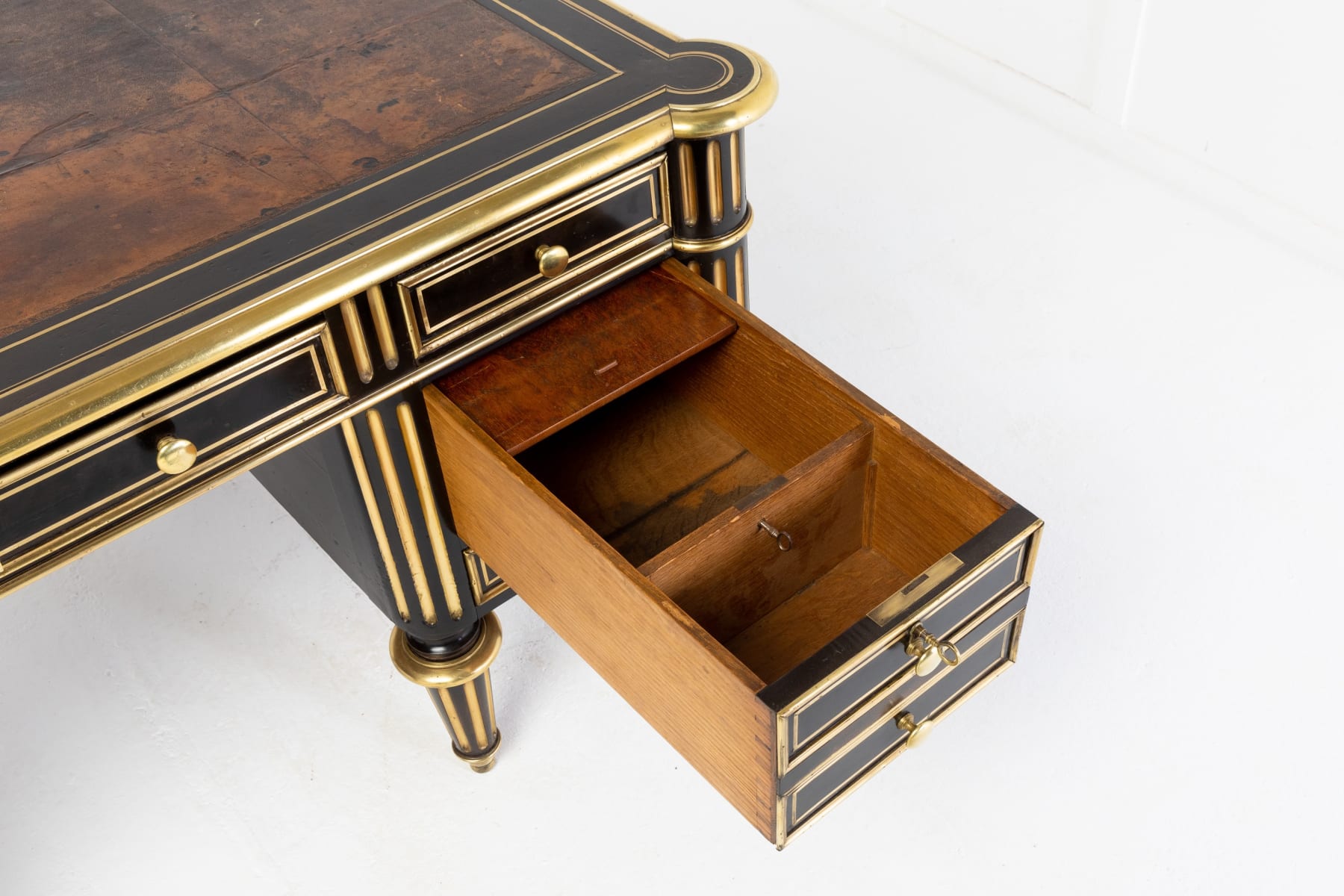SOLD, 19th Century Ebonised and Brass Inlaid Desk
