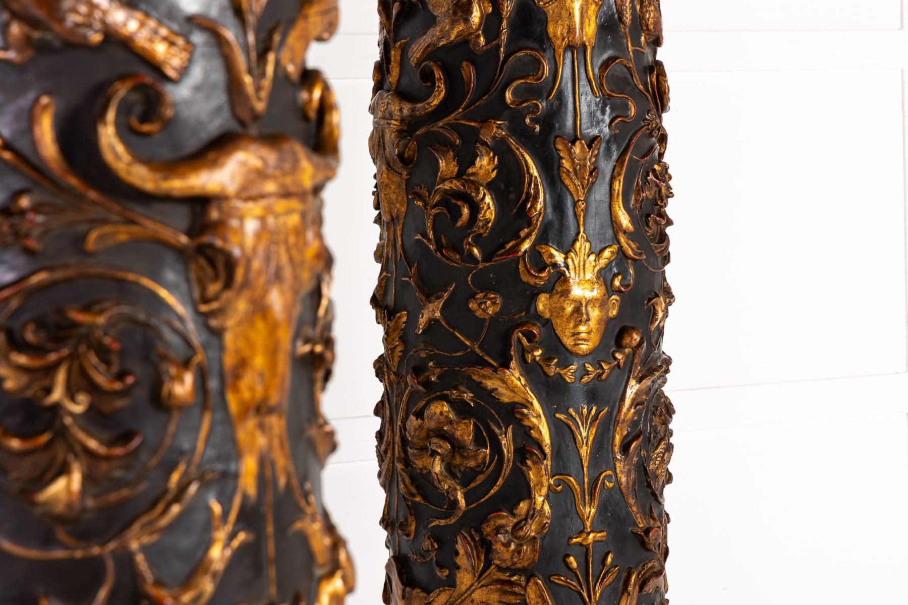 Pair of Grand Scale 19th Century Italian Painted and Parcel Gilt Columns