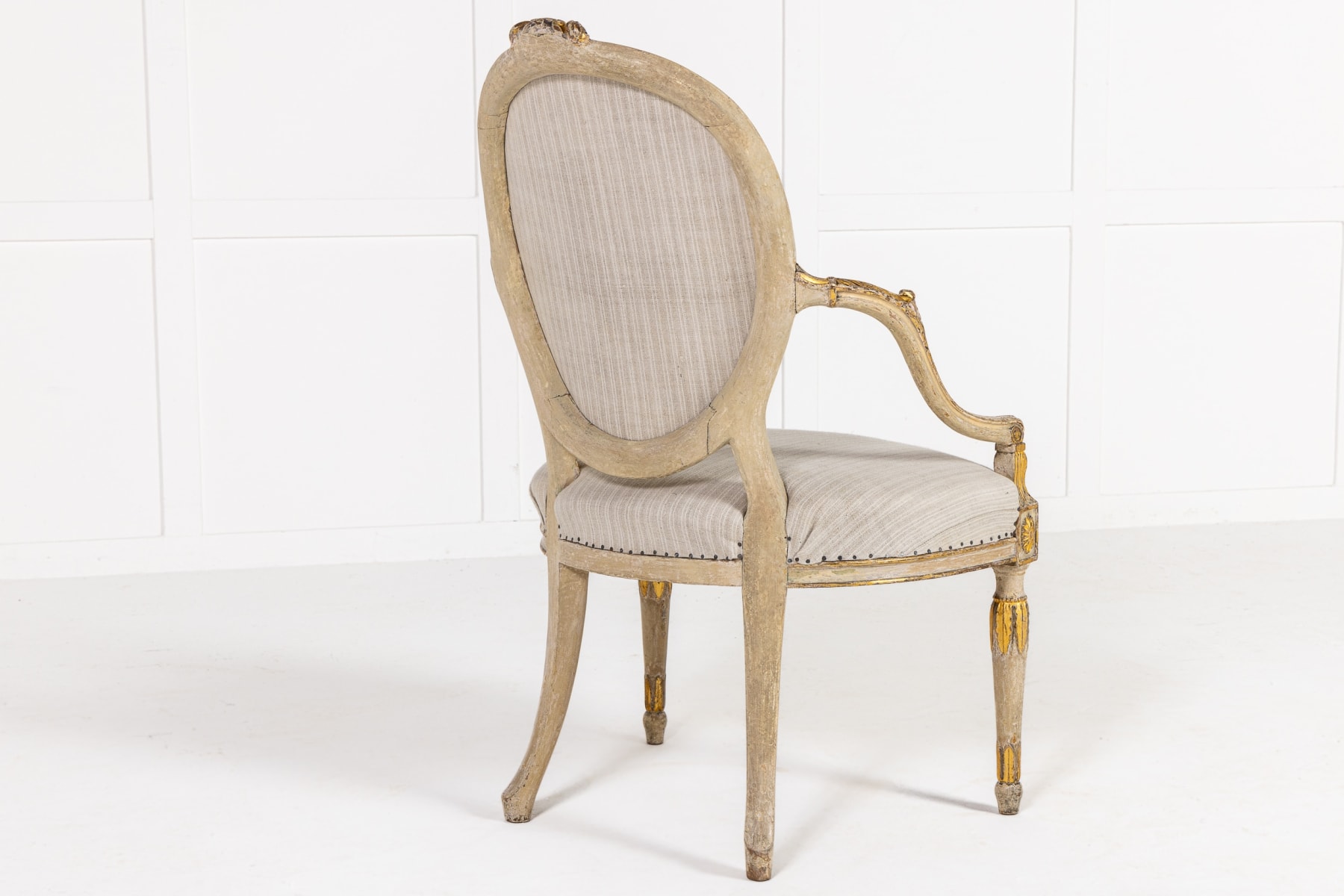 A Rare Late 18th Century English Painted and Parcel Gilt Armchair