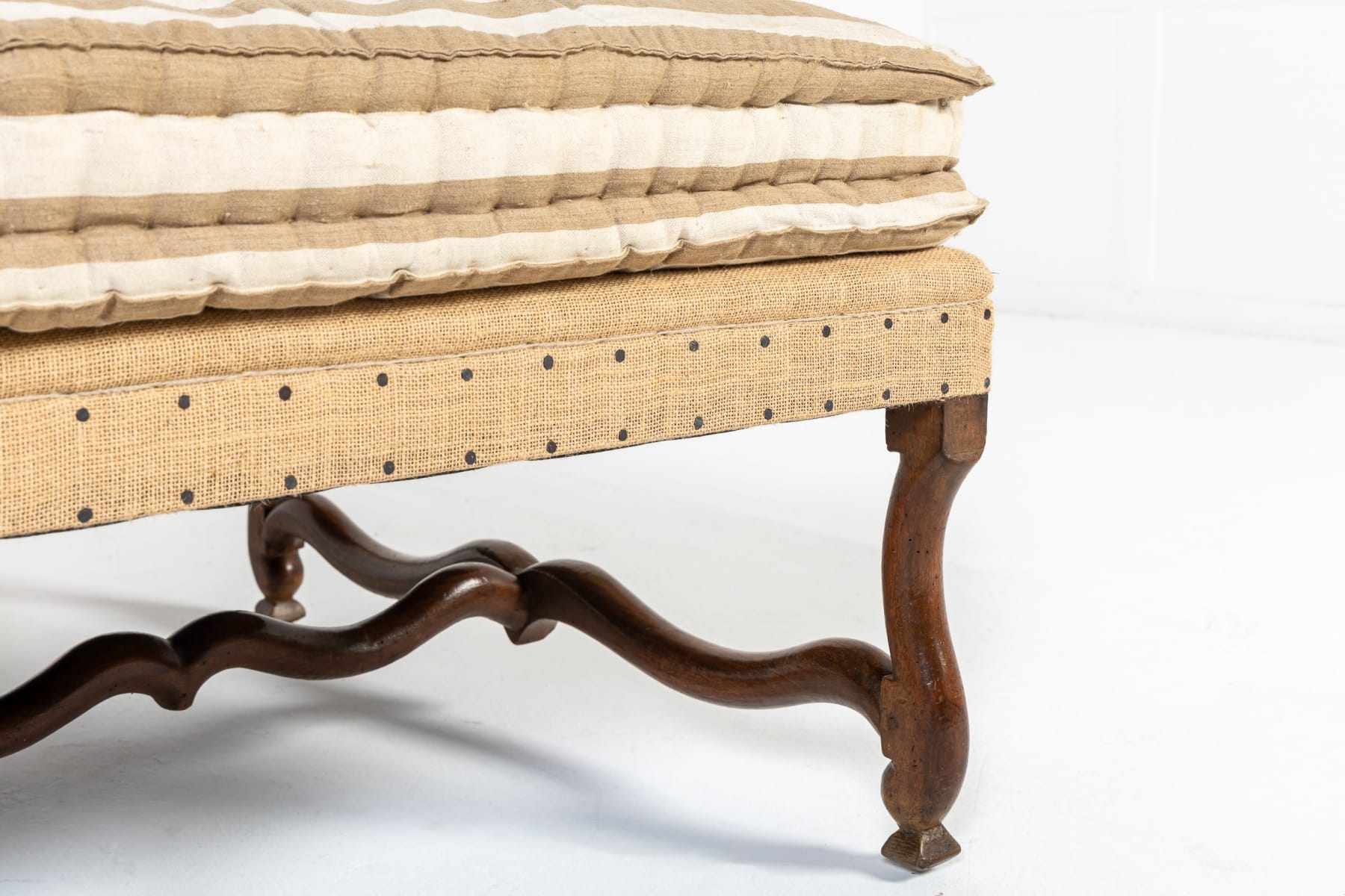 Large 18th Century French Os de Mouton Walnut Stool