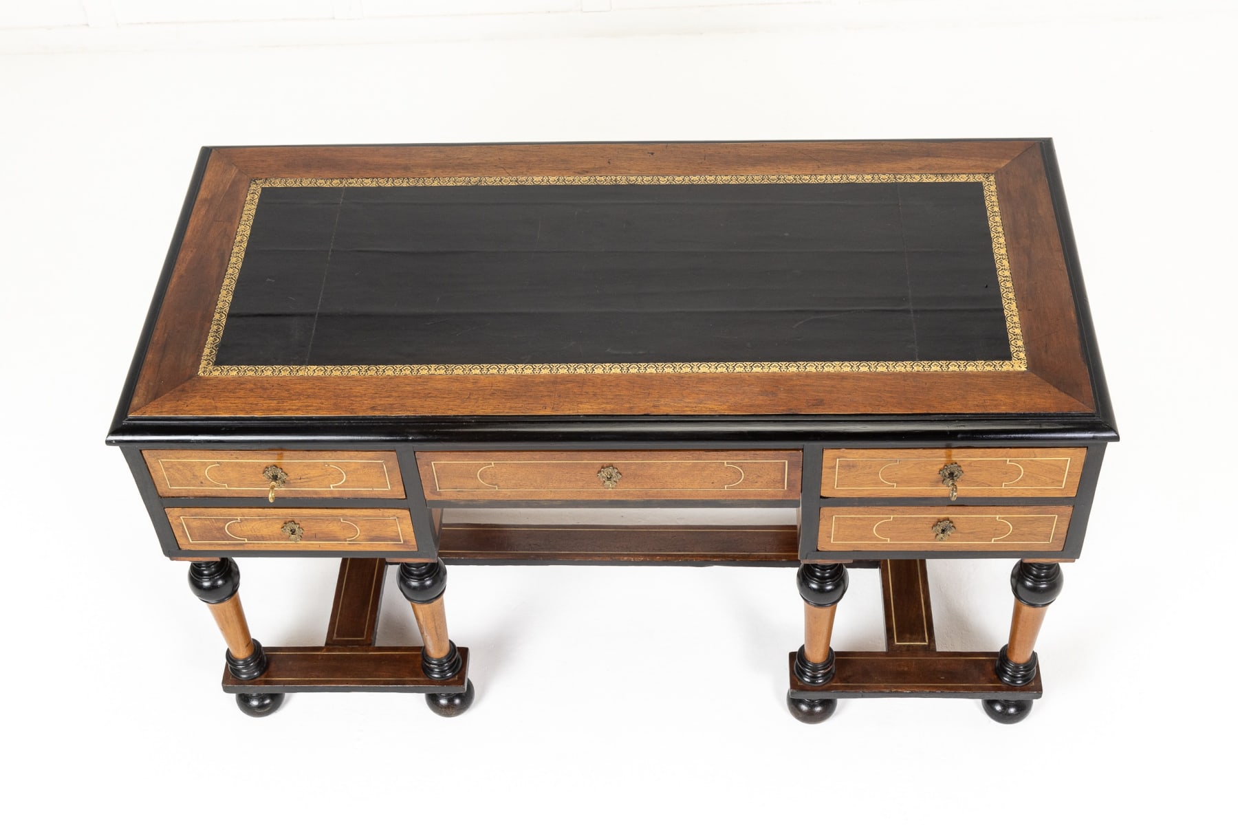 19th Century French Ebonised Walnut Desk