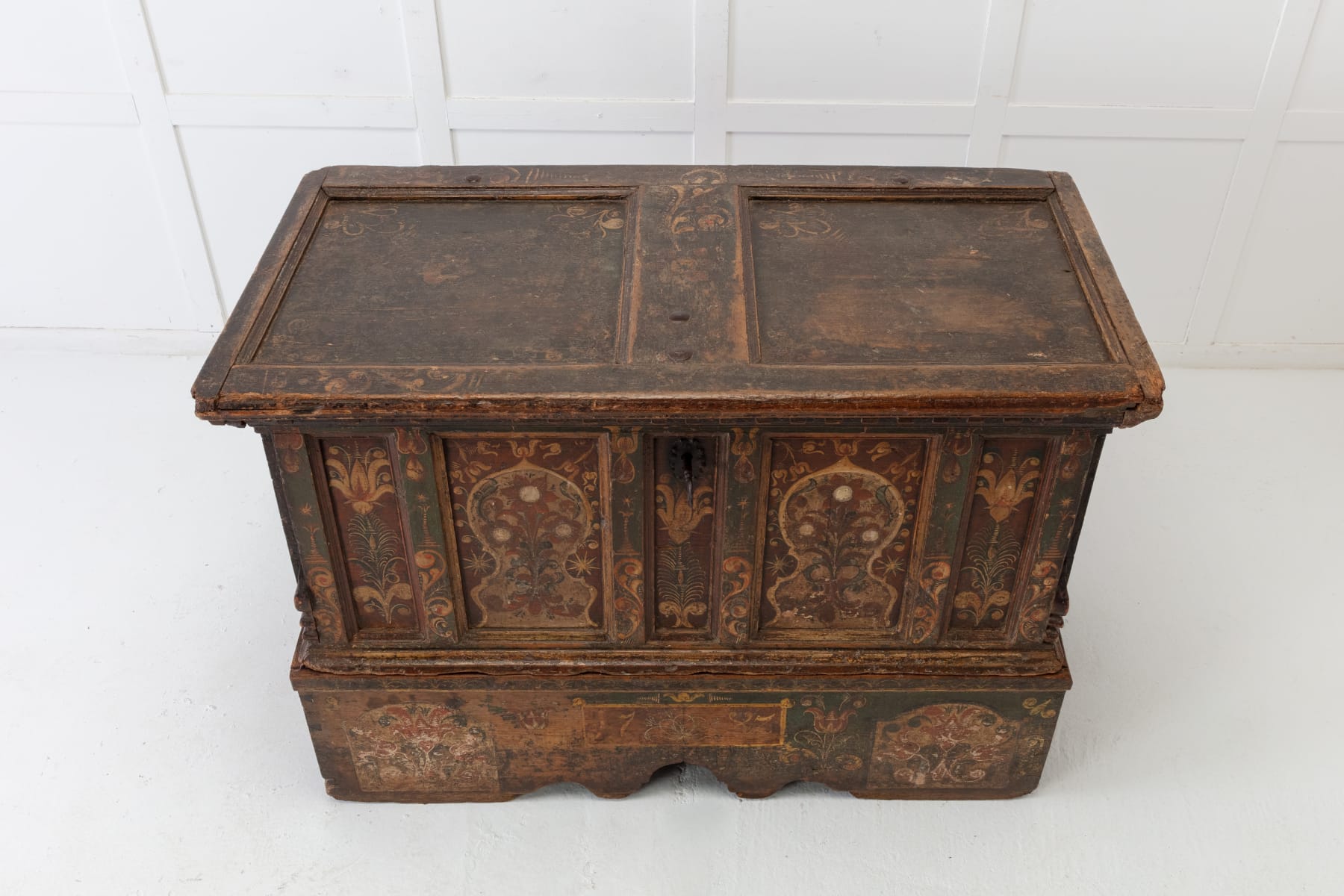 18th Century Painted Trunk on Stand