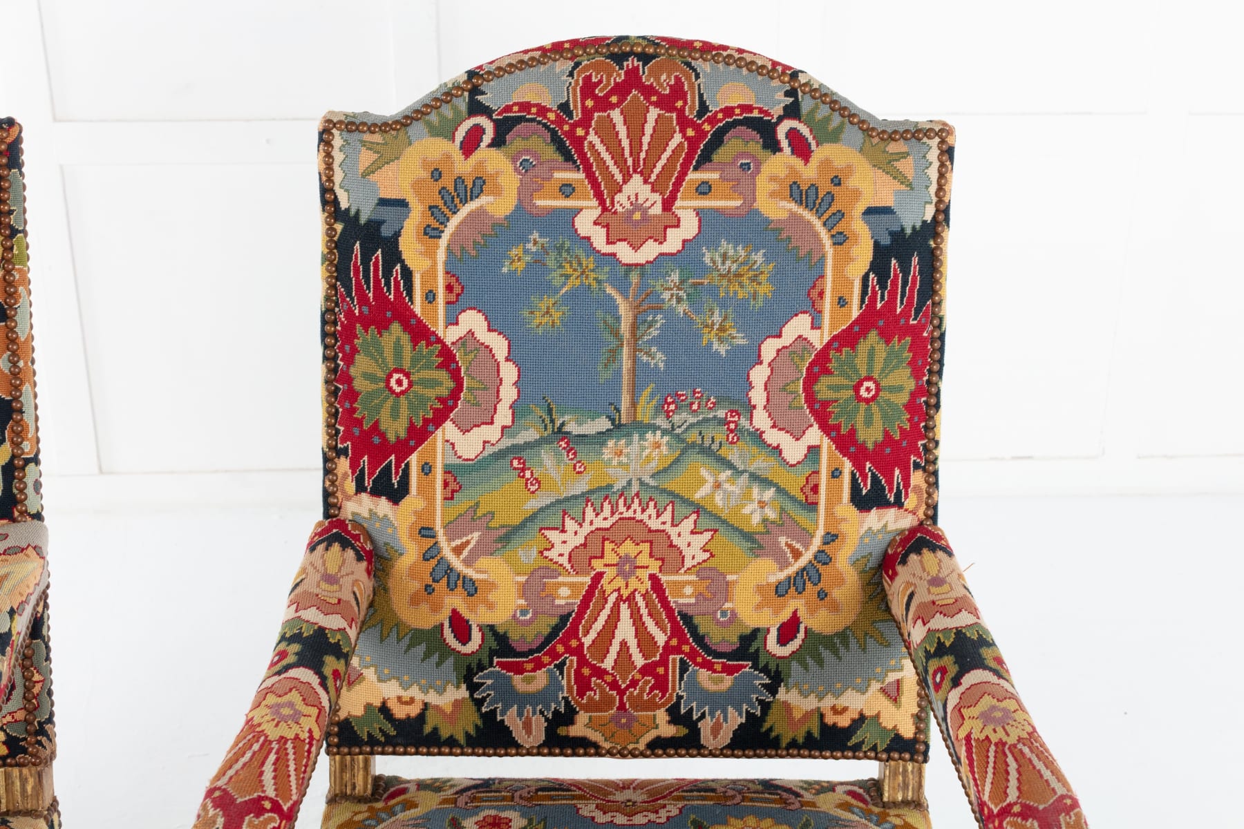 SOLD, Pair of 19th Century French Tapestry Os de Mouton Armchairs